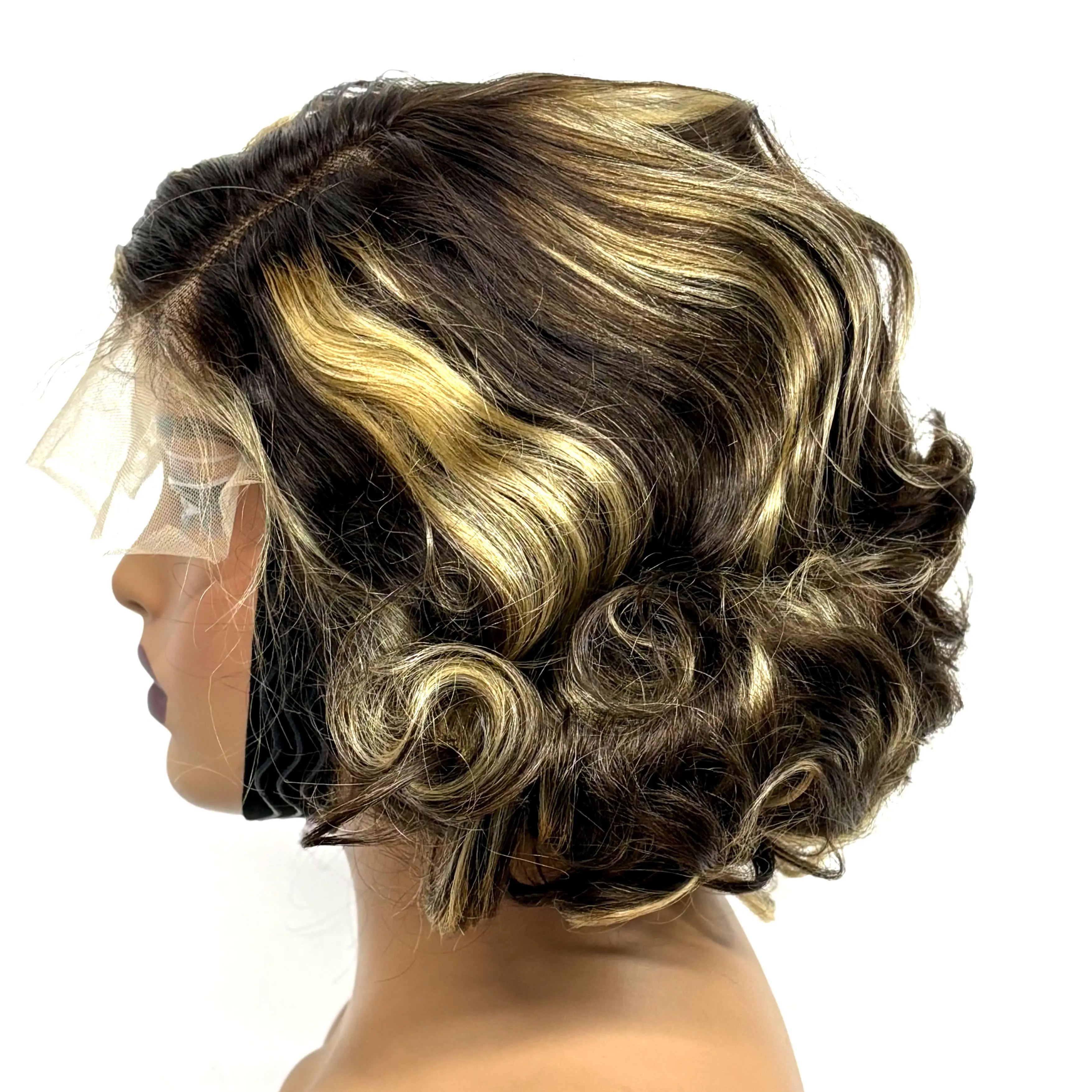 12inch 5x5 Transparent Lace Closure Blonde 613# Loose Wave Human Hair Wigs 280% Density Short Bouncy Curly Bob Wigs for Women