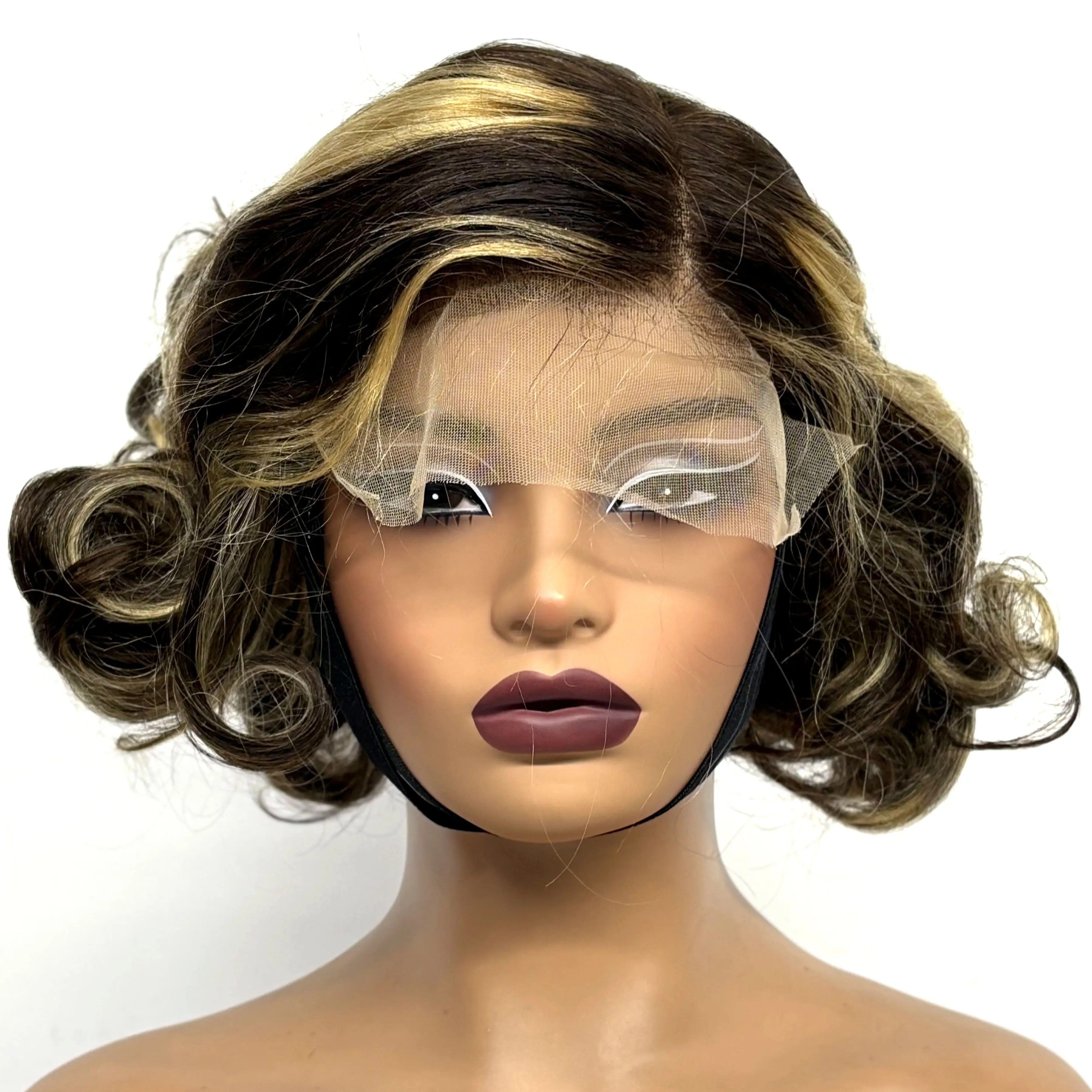 12inch 5x5 Transparent Lace Closure Blonde 613# Loose Wave Human Hair Wigs 280% Density Short Bouncy Curly Bob Wigs for Women