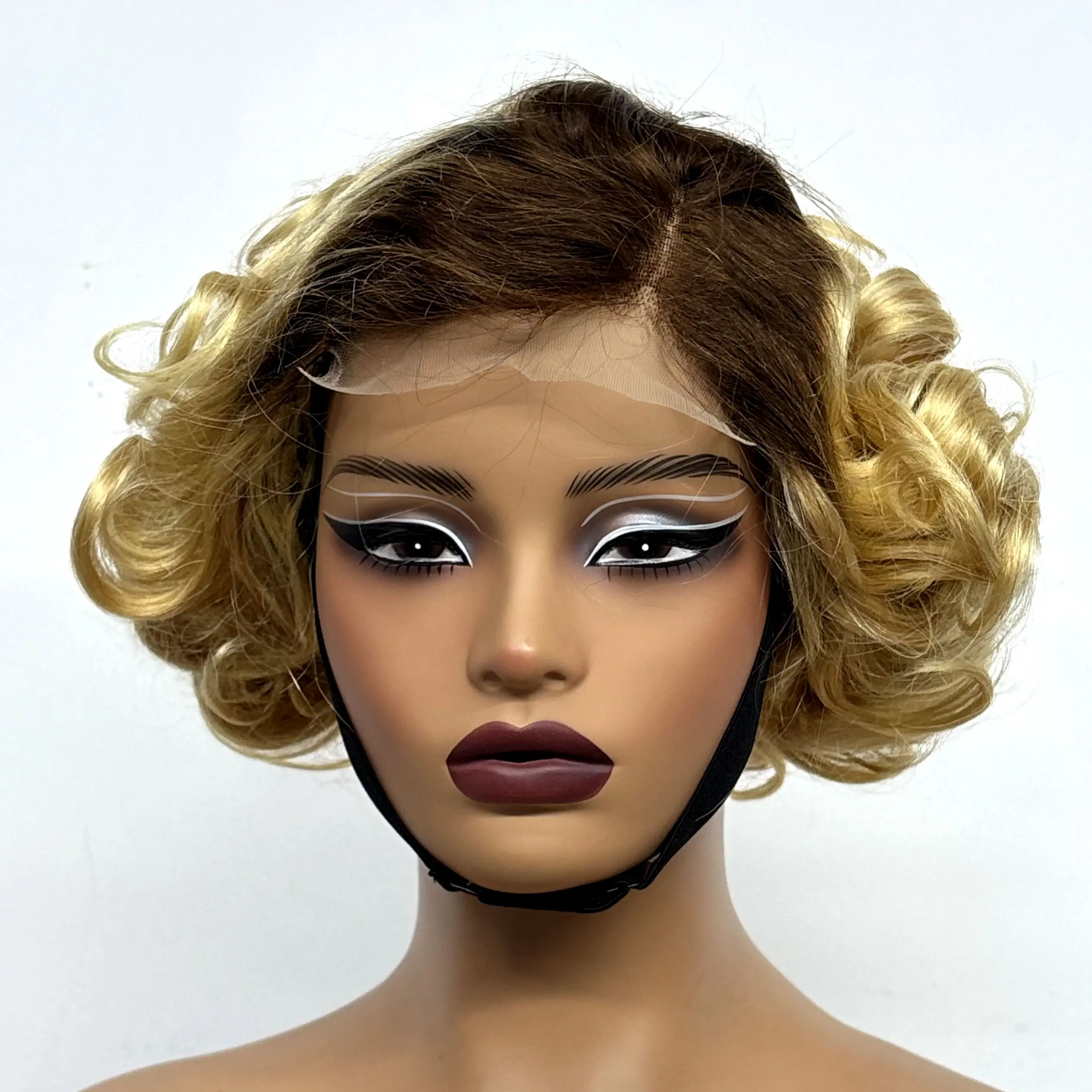 12inch 5x5 Transparent Lace Closure Blonde 613# Loose Wave Human Hair Wigs 280% Density Short Bouncy Curly Bob Wigs for Women