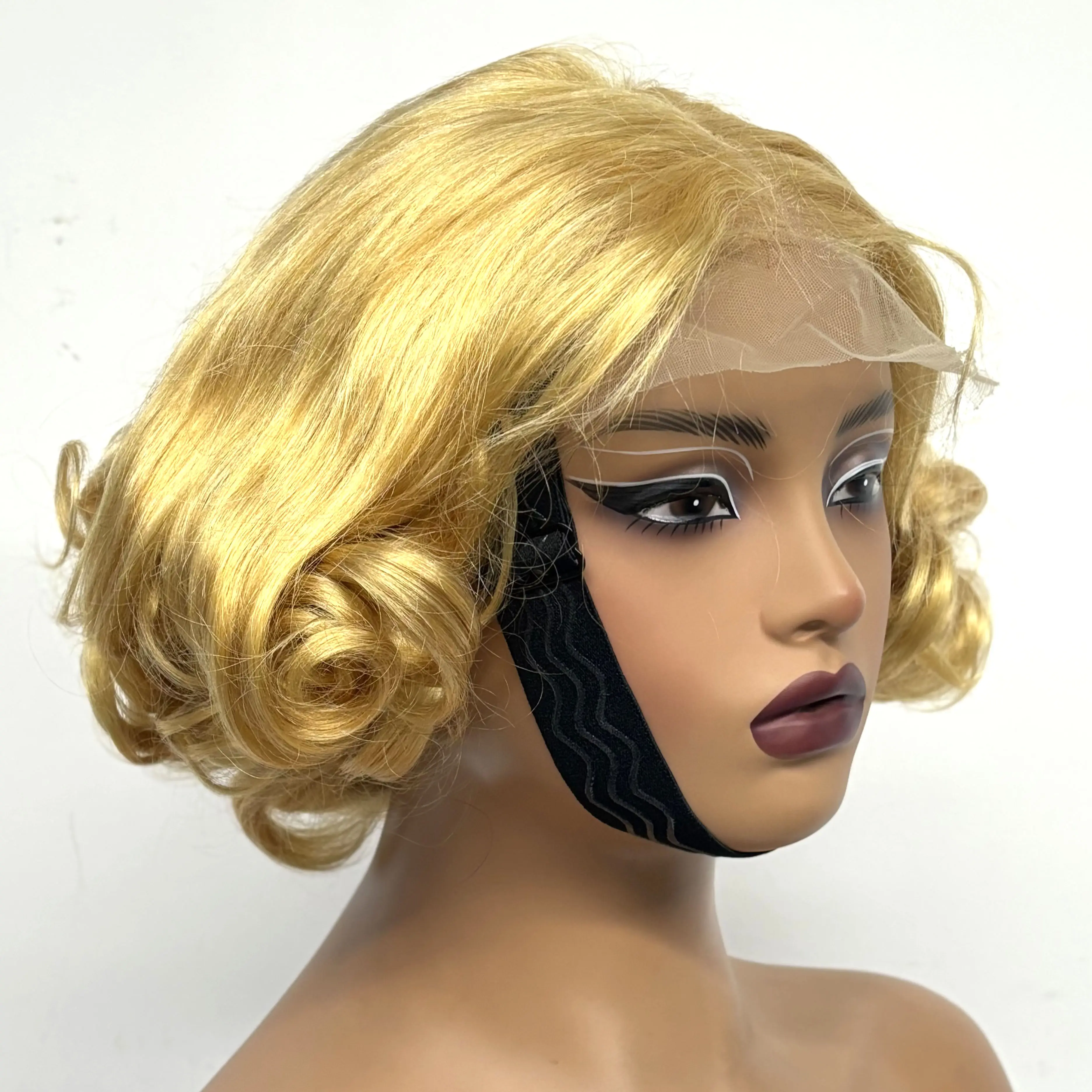 12inch 5x5 Transparent Lace Closure Blonde 613# Loose Wave Human Hair Wigs 280% Density Short Bouncy Curly Bob Wigs for Women