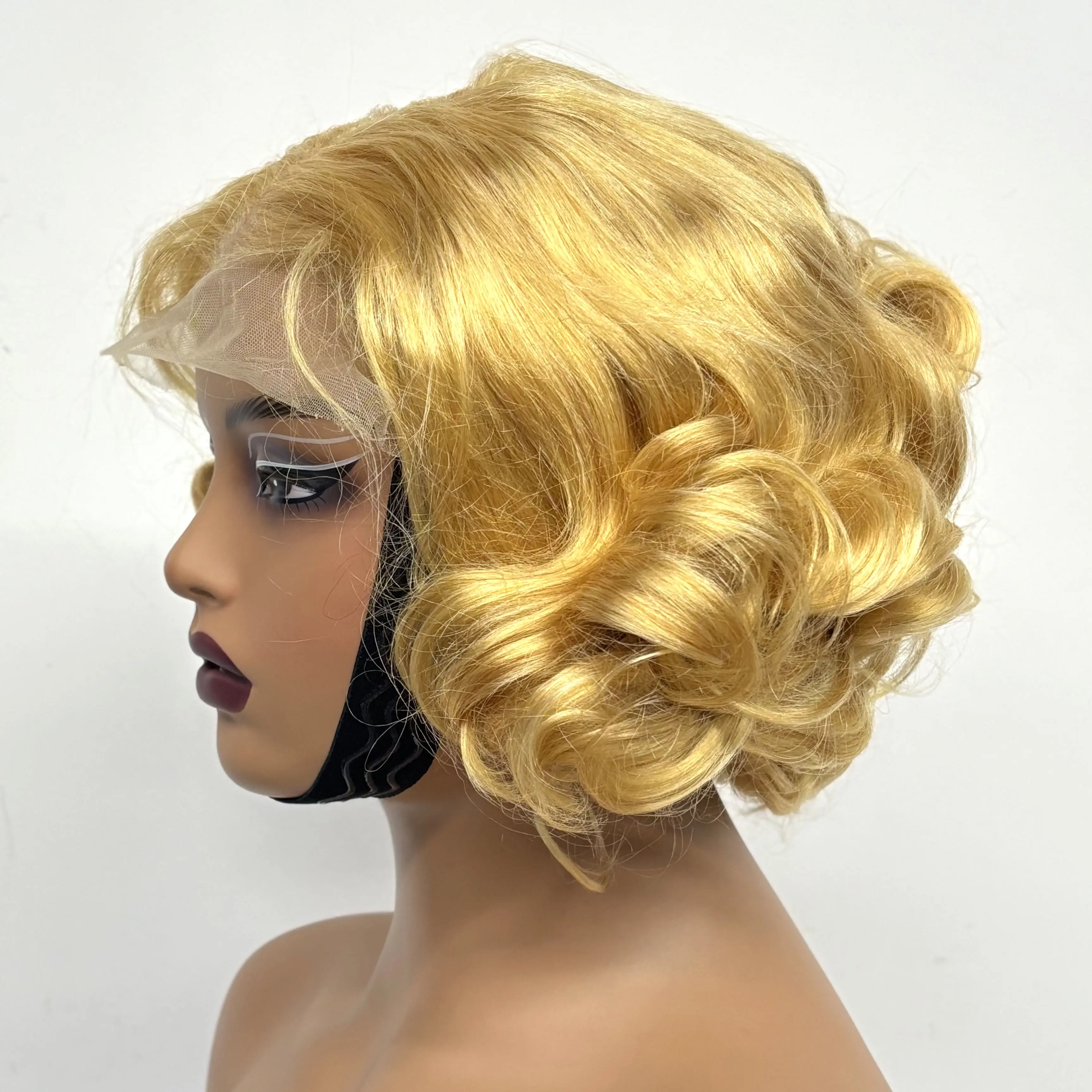 12inch 5x5 Transparent Lace Closure Blonde 613# Loose Wave Human Hair Wigs 280% Density Short Bouncy Curly Bob Wigs for Women
