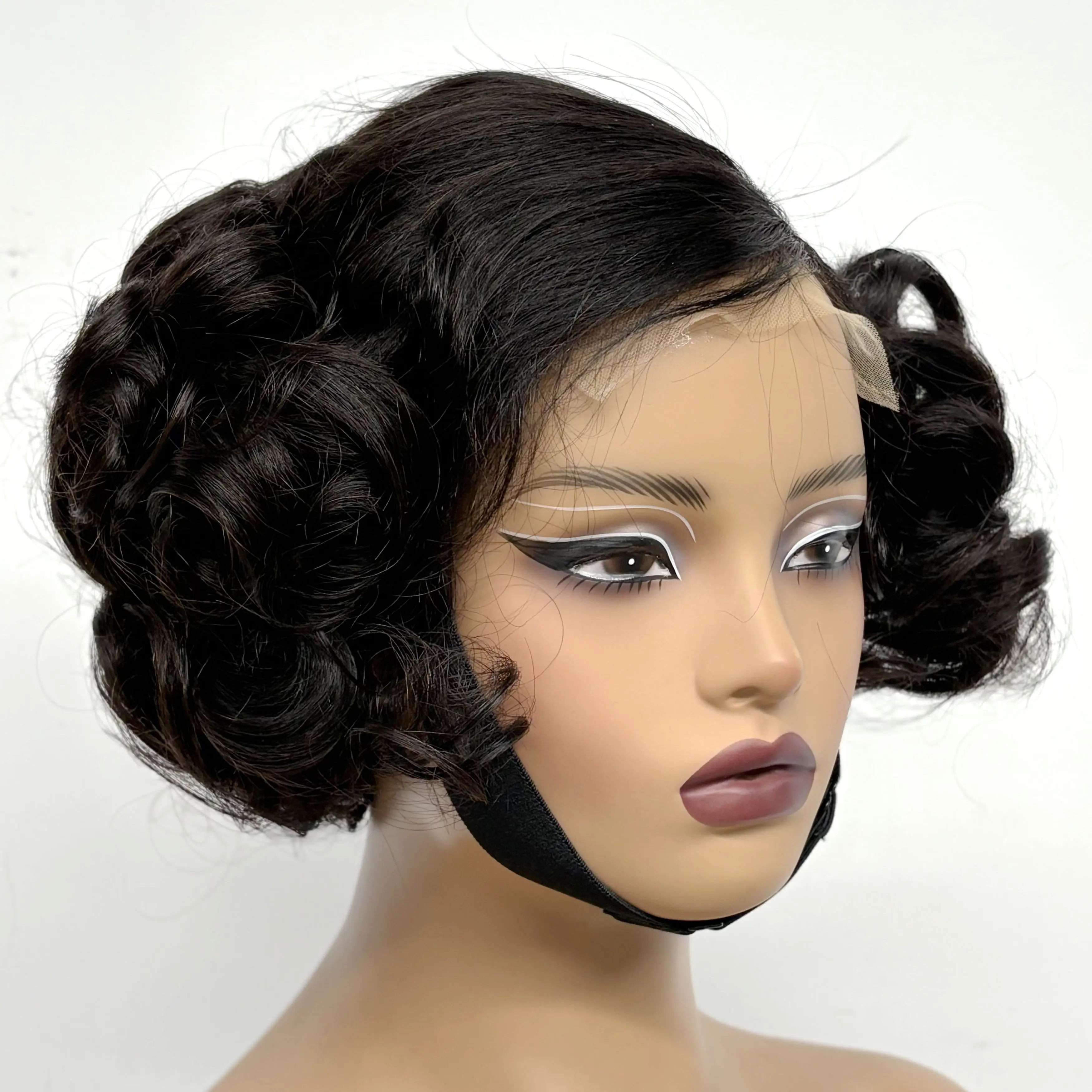 12inch 5x5 Transparent Lace Closure Blonde 613# Loose Wave Human Hair Wigs 280% Density Short Bouncy Curly Bob Wigs for Women
