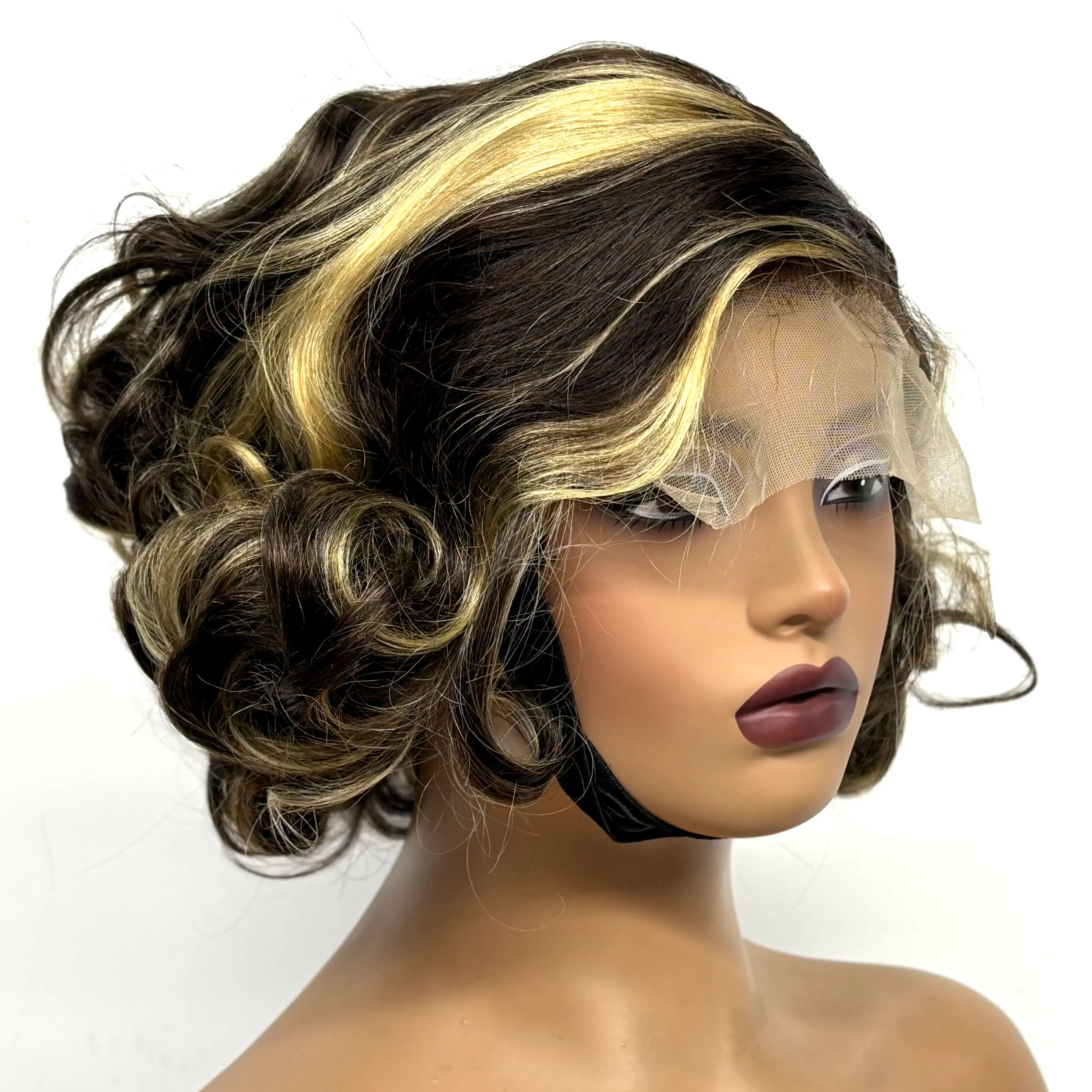 12inch 5x5 Transparent Lace Closure Blonde 613# Loose Wave Human Hair Wigs 280% Density Short Bouncy Curly Bob Wigs for Women
