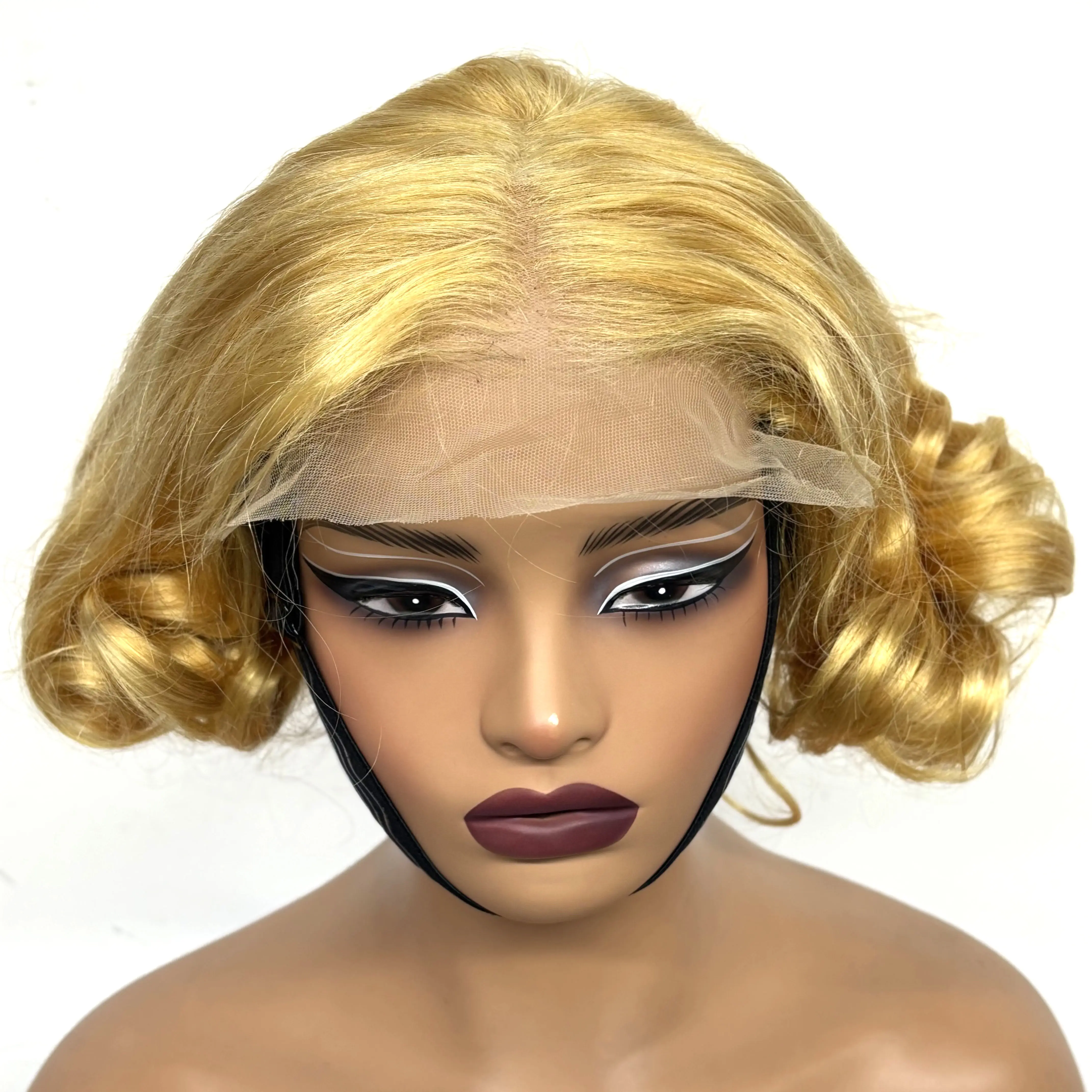 12inch 5x5 Transparent Lace Closure Blonde 613# Loose Wave Human Hair Wigs 280% Density Short Bouncy Curly Bob Wigs for Women