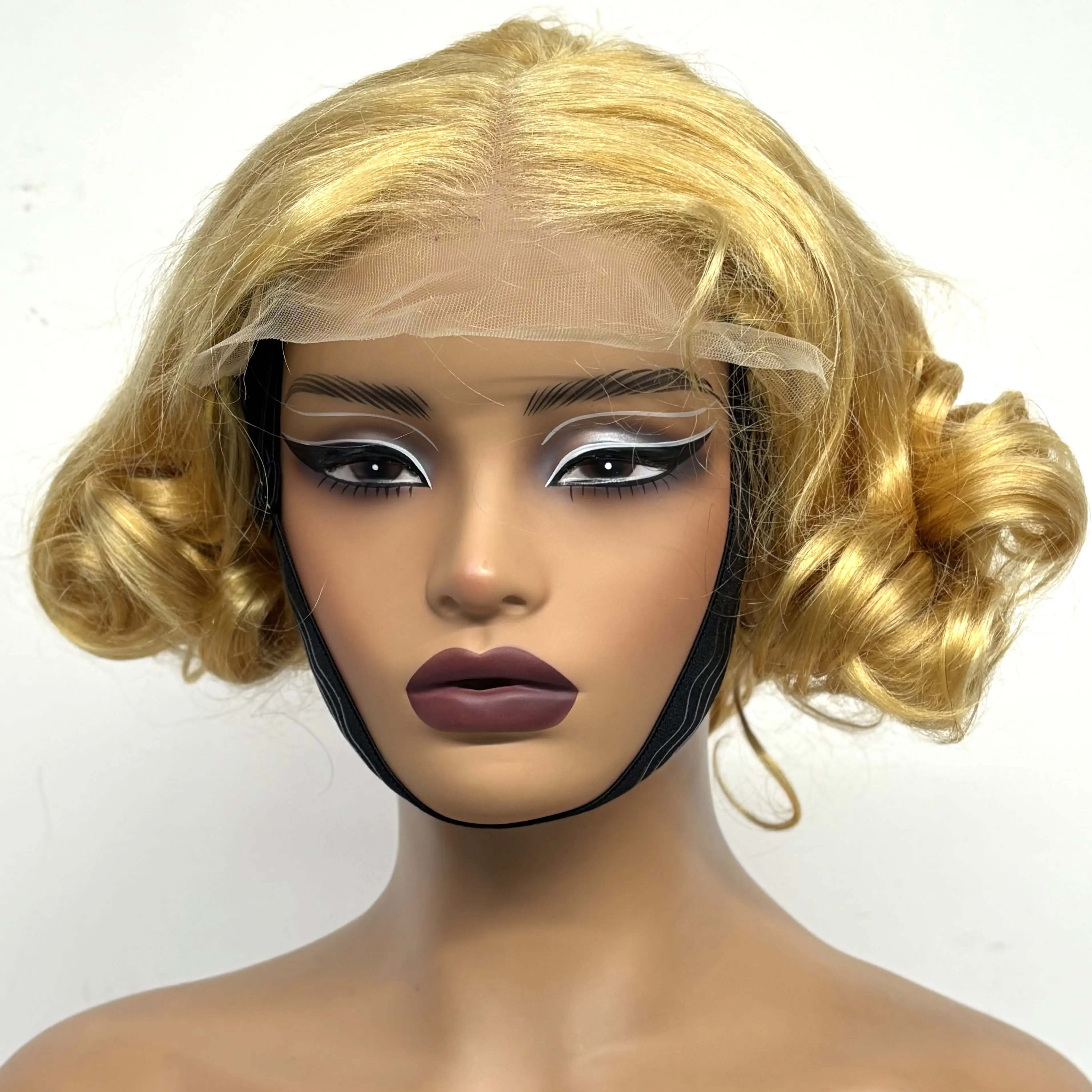 12inch 5x5 Transparent Lace Closure Blonde 613# Loose Wave Human Hair Wigs 280% Density Short Bouncy Curly Bob Wigs for Women