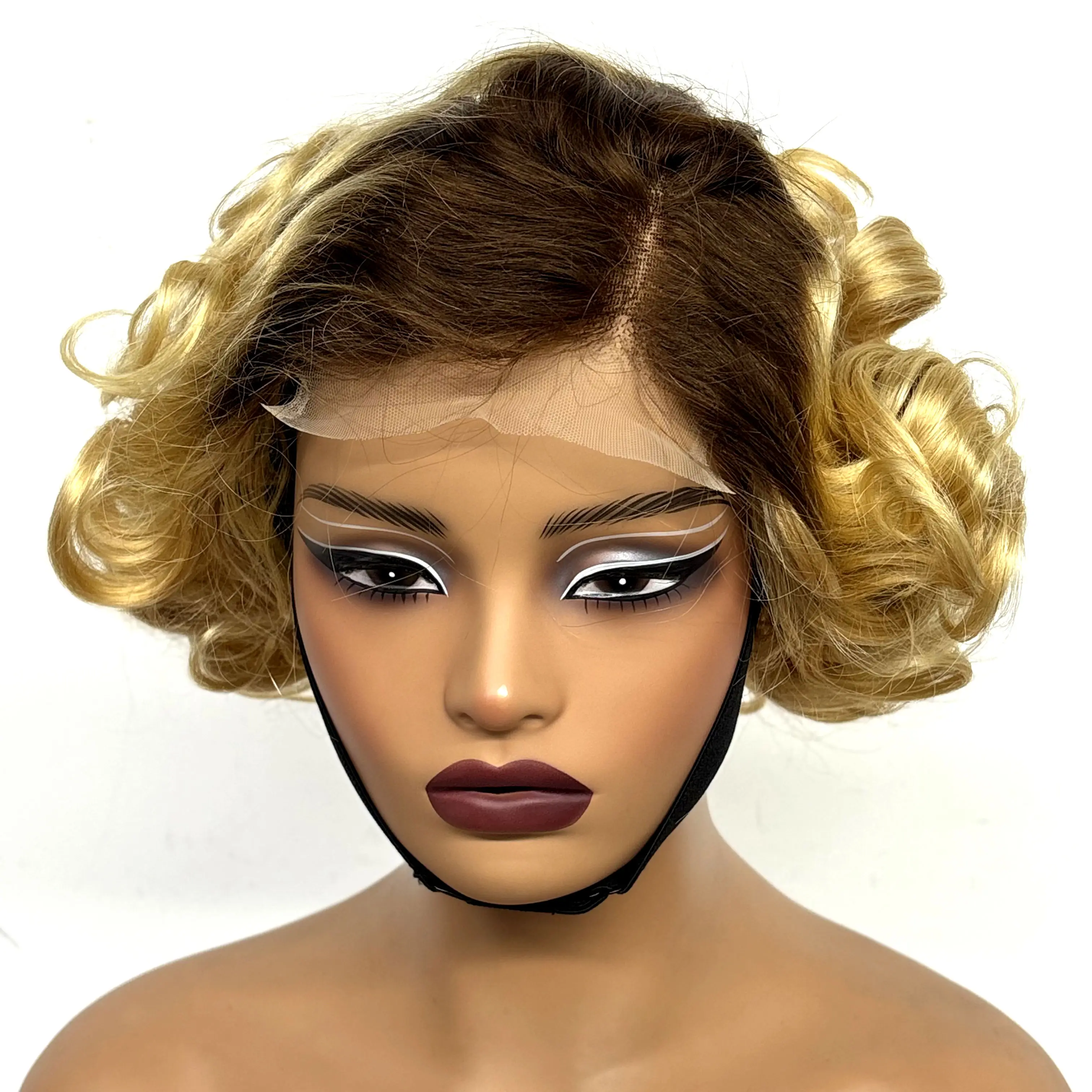 12inch 5x5 Transparent Lace Closure Blonde 613# Loose Wave Human Hair Wigs 280% Density Short Bouncy Curly Bob Wigs for Women