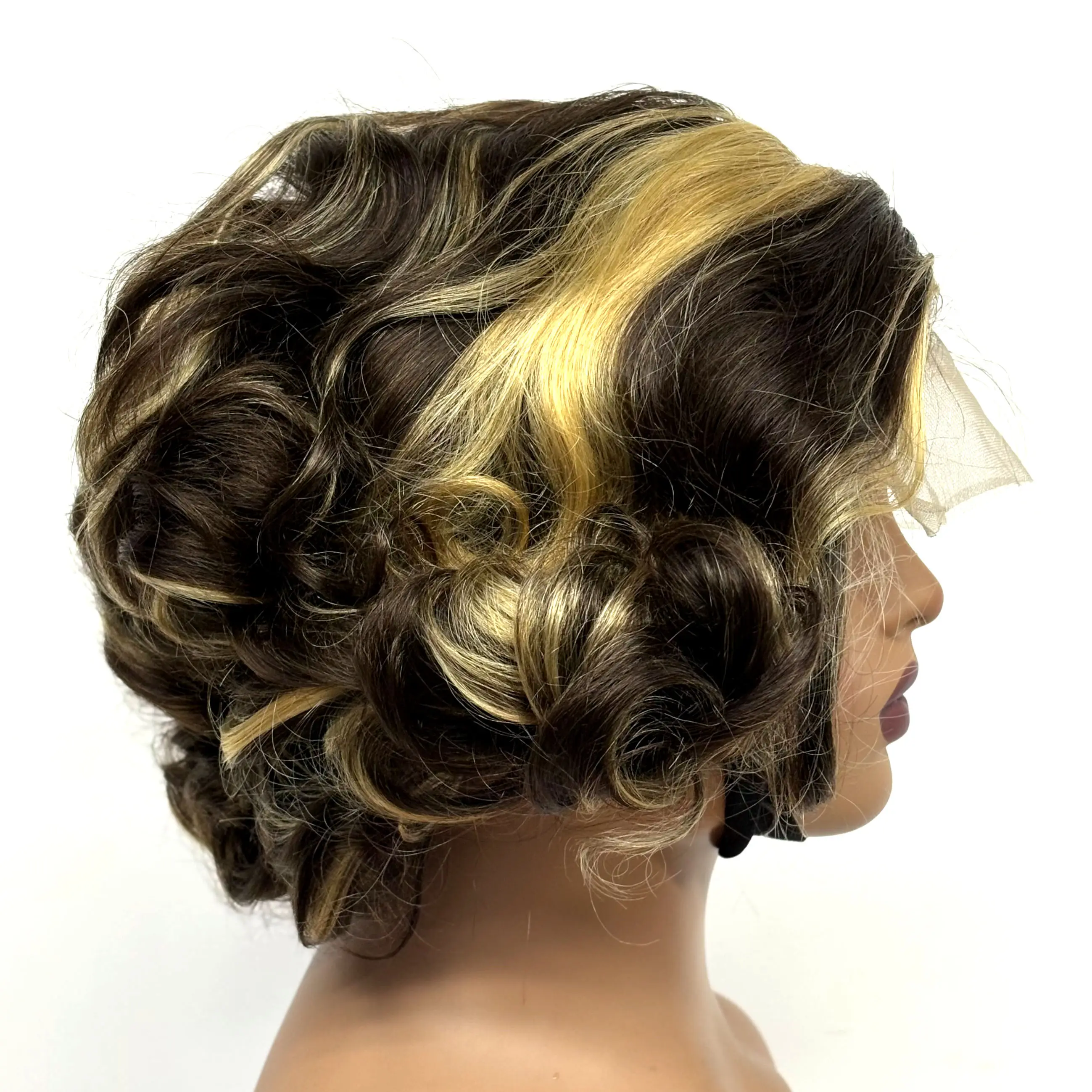 12inch 5x5 Transparent Lace Closure Blonde 613# Loose Wave Human Hair Wigs 280% Density Short Bouncy Curly Bob Wigs for Women