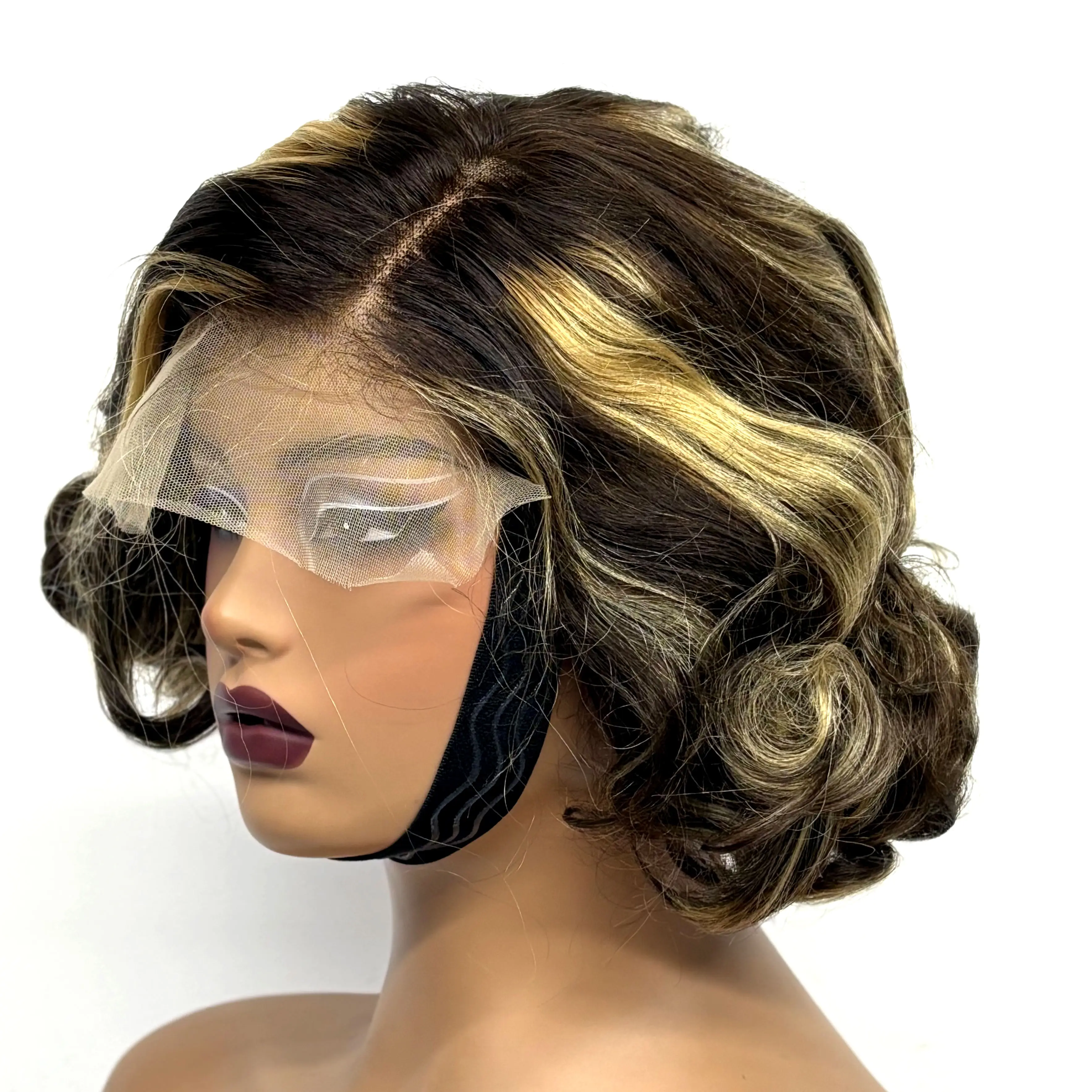 12inch 5x5 Transparent Lace Closure Blonde 613# Loose Wave Human Hair Wigs 280% Density Short Bouncy Curly Bob Wigs for Women