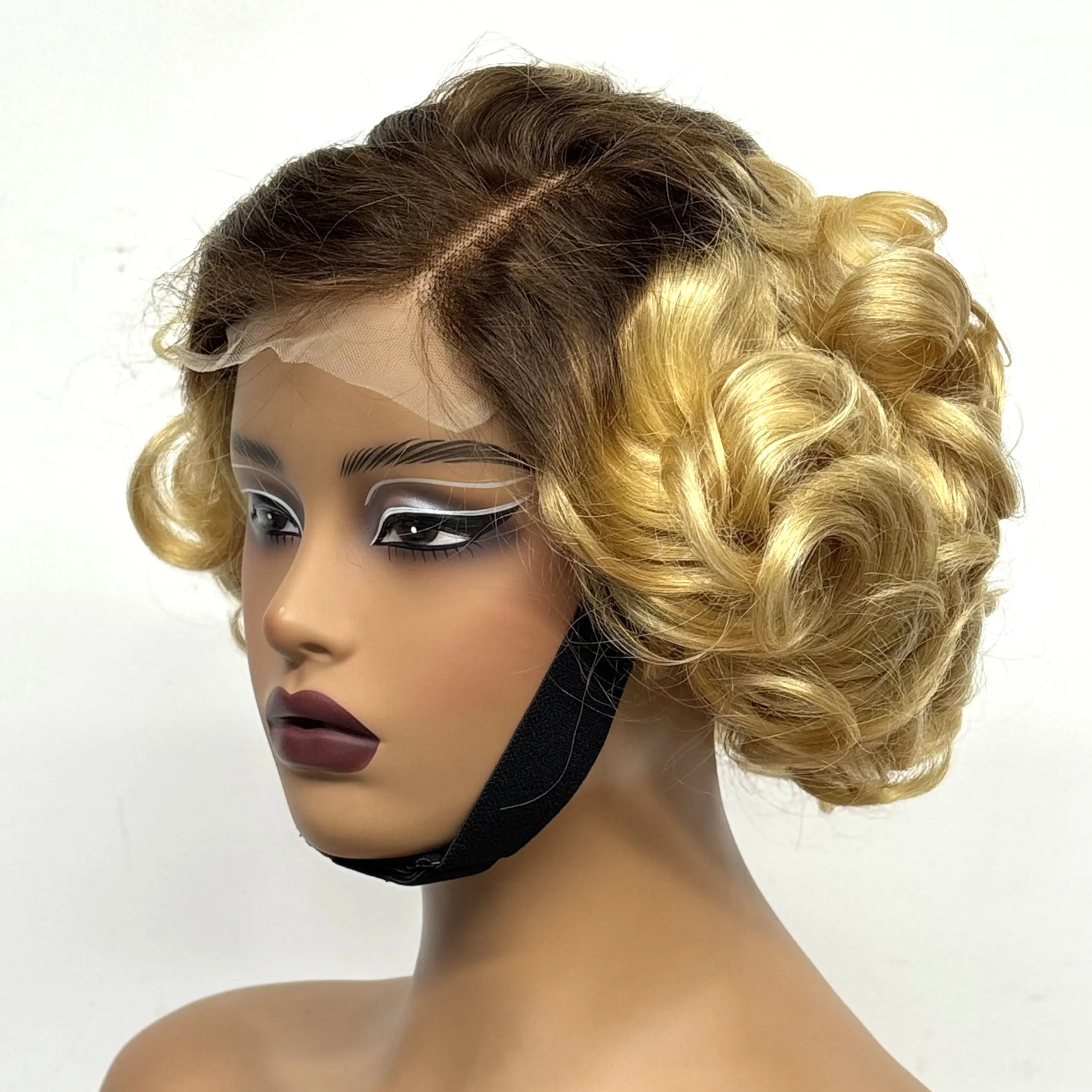 12inch 5x5 Transparent Lace Closure Blonde 613# Loose Wave Human Hair Wigs 280% Density Short Bouncy Curly Bob Wigs for Women