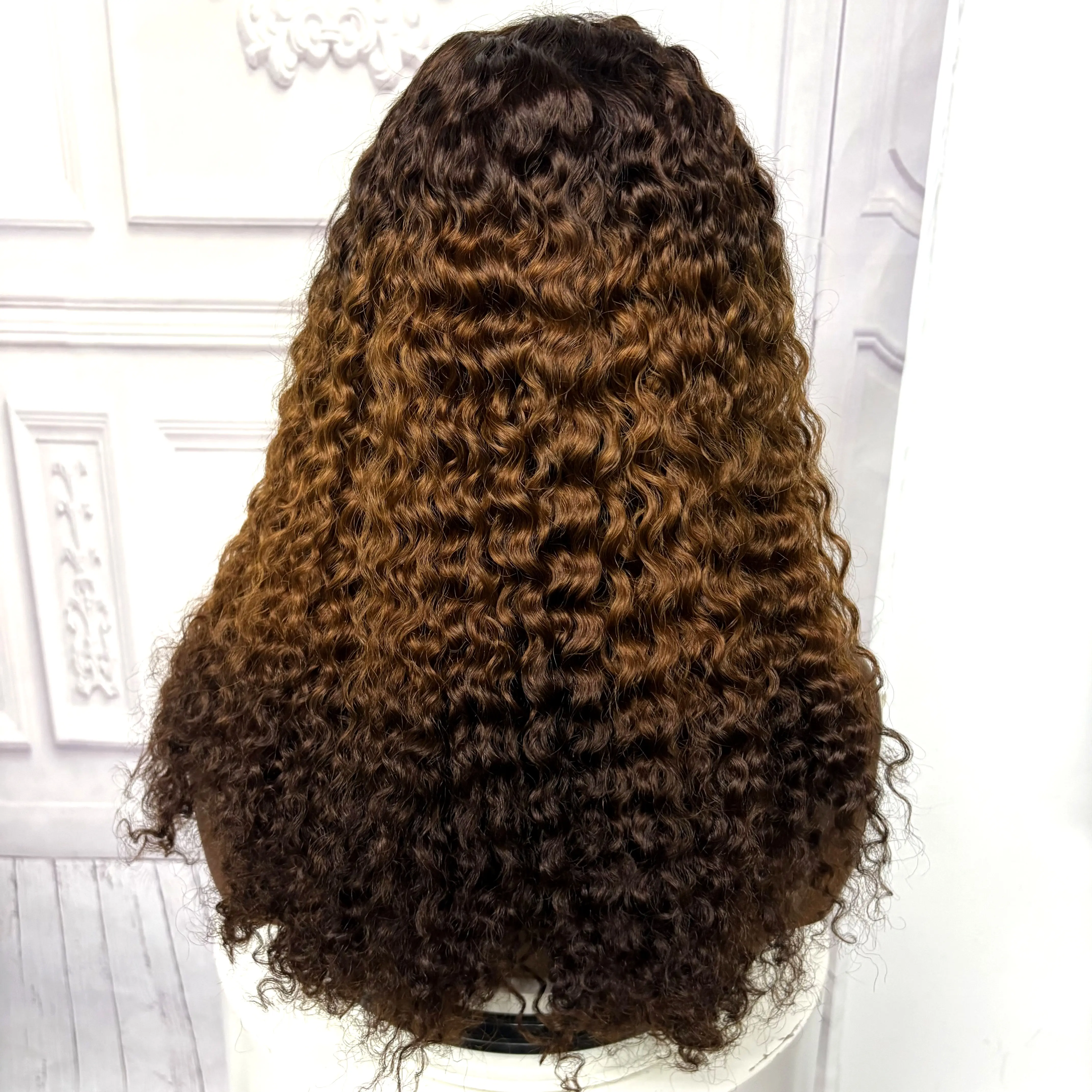 22inch Ombre Brown Water Wave Human Hair Wig 280% 4x4 Transparent Lace Closure Colored Deep Wave Curly Hair Wigs For Black Women
