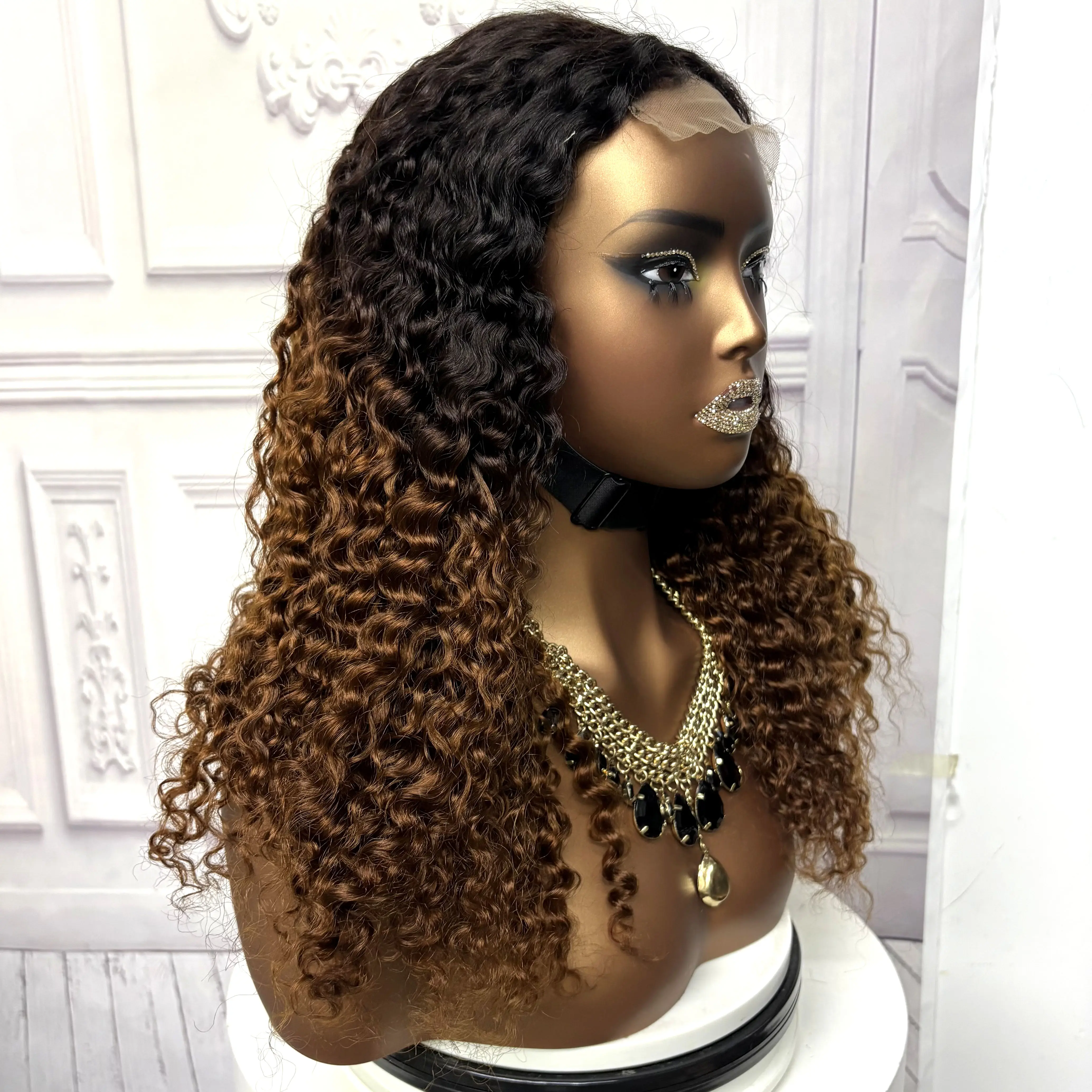 22inch Ombre Brown Water Wave Human Hair Wig 280% 4x4 Transparent Lace Closure Colored Deep Wave Curly Hair Wigs For Black Women