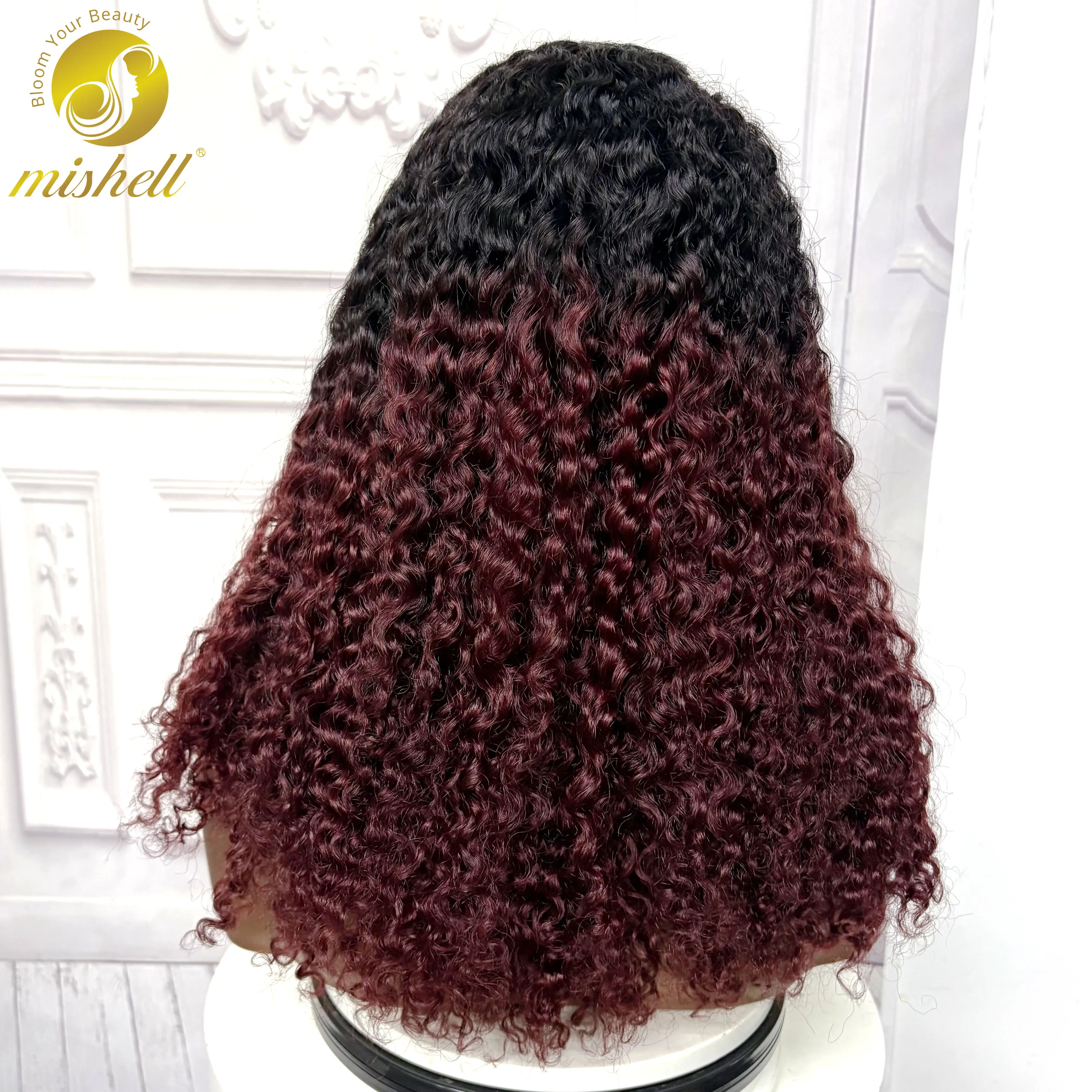 22inch Ombre Brown Water Wave Human Hair Wig 280% 4x4 Transparent Lace Closure Colored Deep Wave Curly Hair Wigs For Black Women