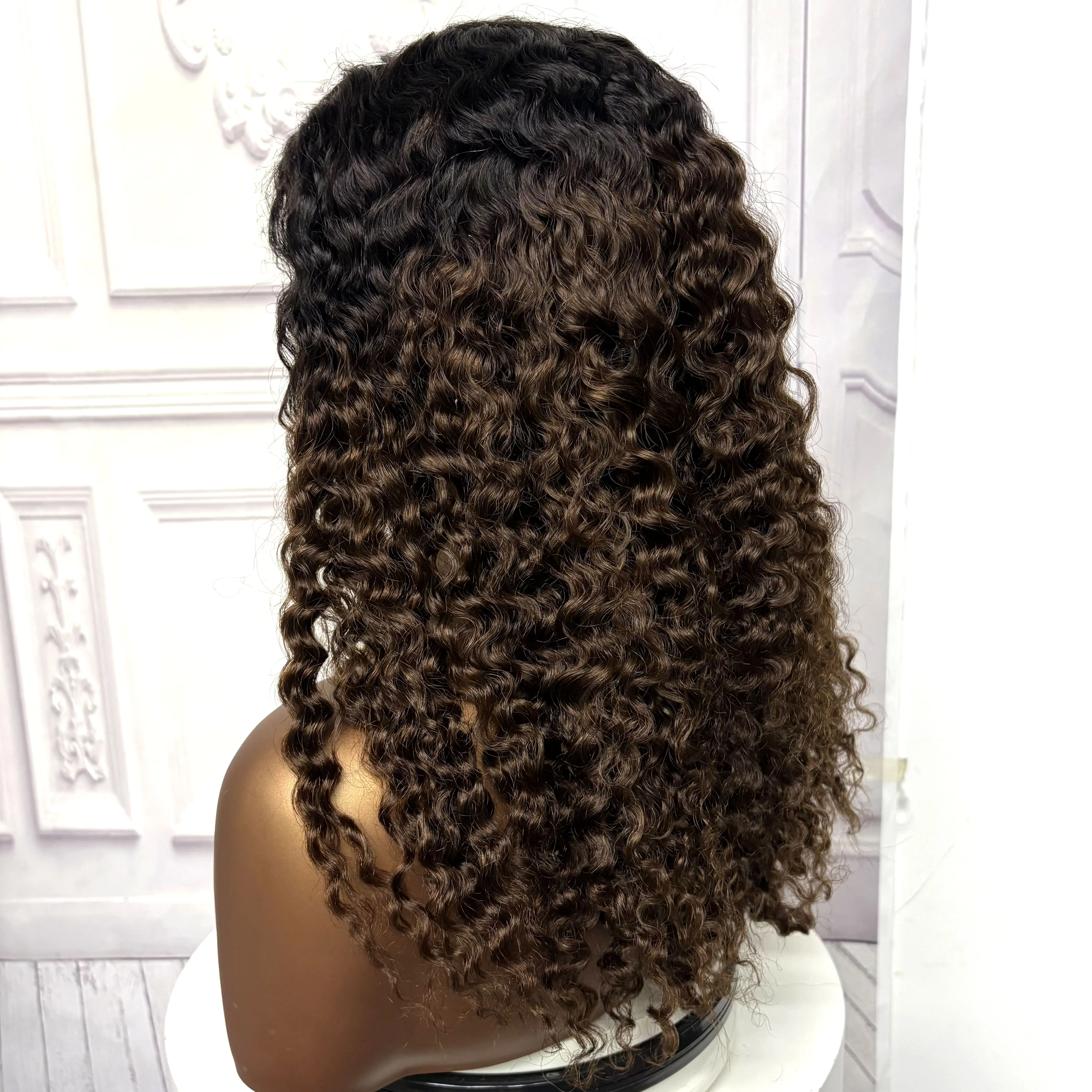 22inch Ombre Brown Water Wave Human Hair Wig 280% 4x4 Transparent Lace Closure Colored Deep Wave Curly Hair Wigs For Black Women