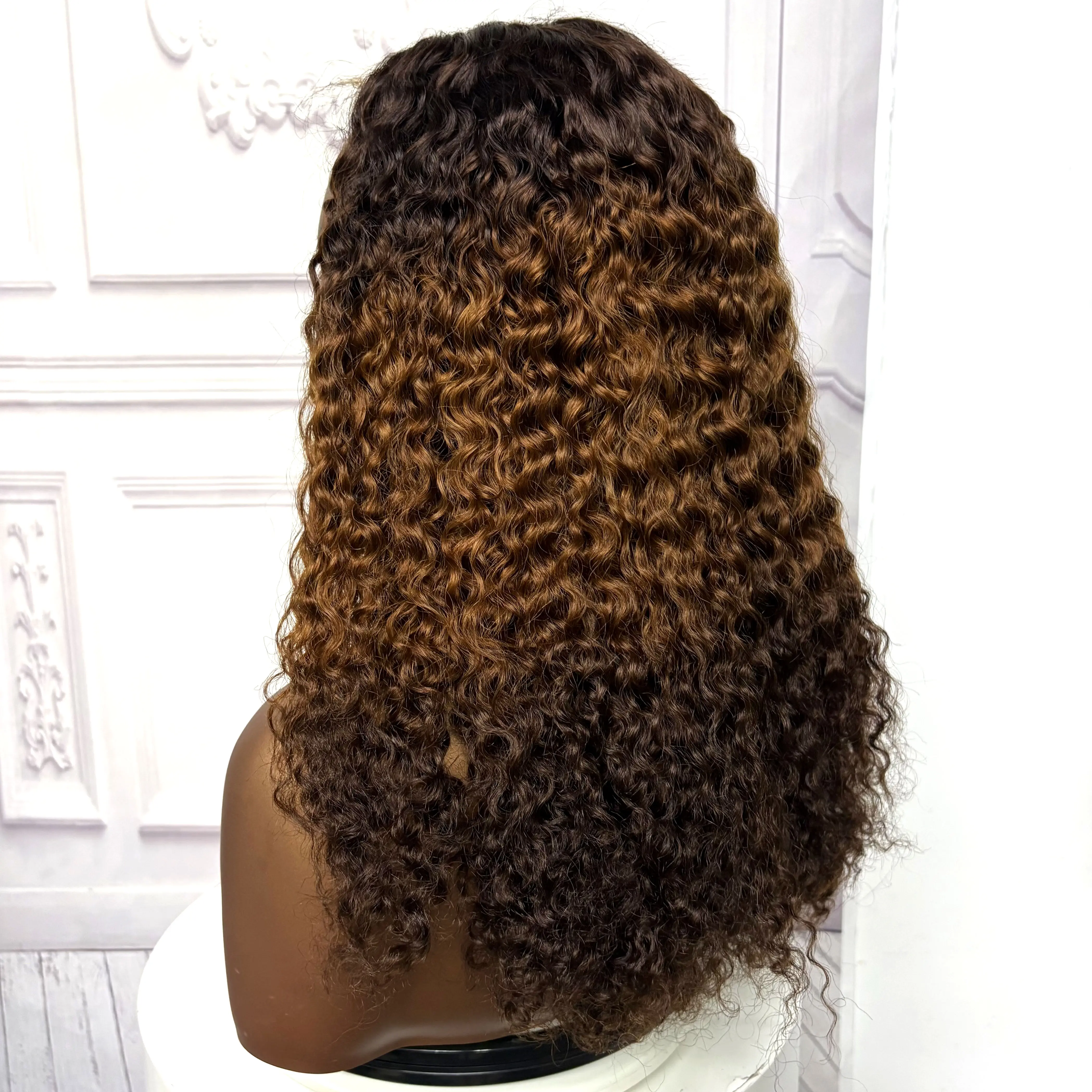 22inch Ombre Brown Water Wave Human Hair Wig 280% 4x4 Transparent Lace Closure Colored Deep Wave Curly Hair Wigs For Black Women
