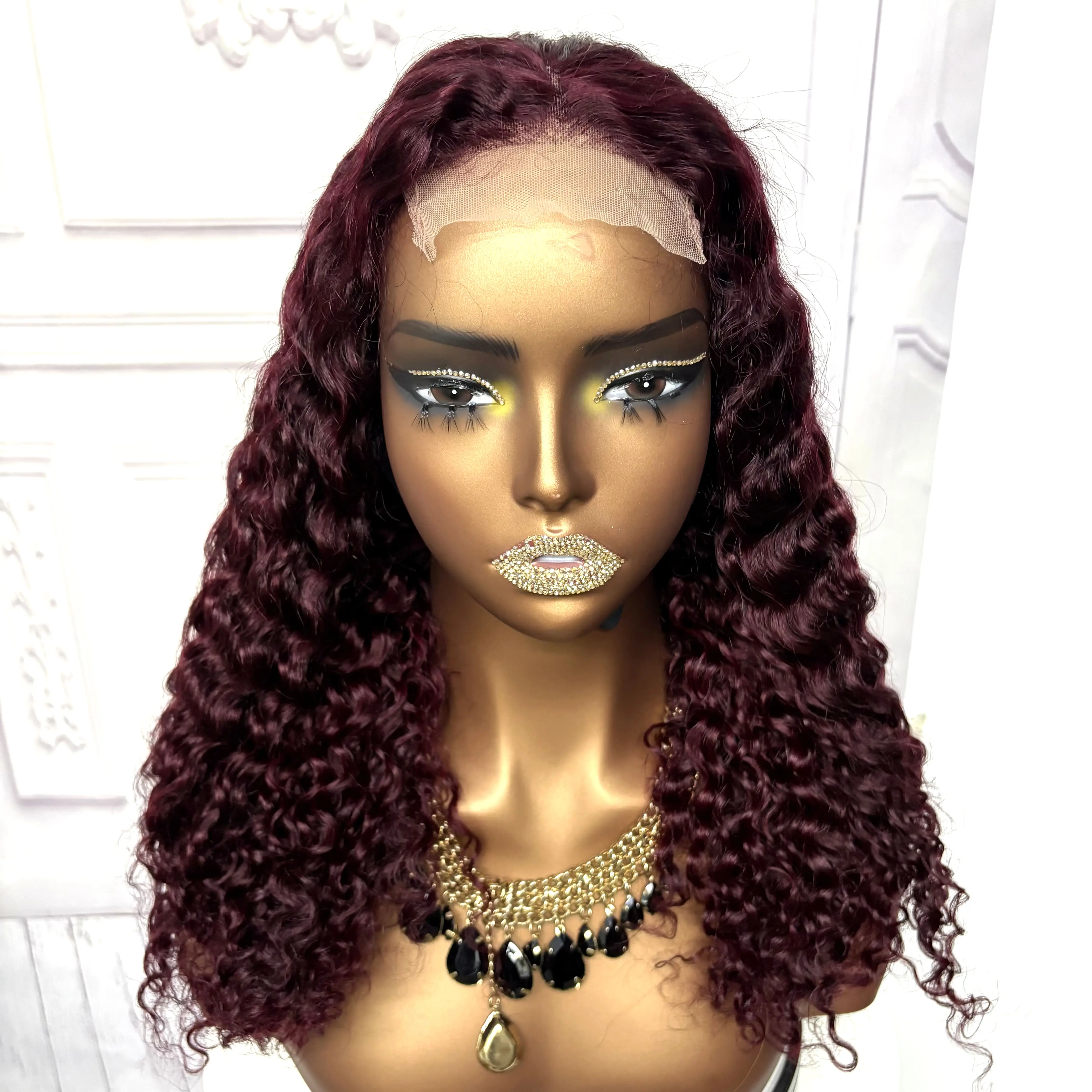 22inch Ombre Brown Water Wave Human Hair Wig 280% 4x4 Transparent Lace Closure Colored Deep Wave Curly Hair Wigs For Black Women
