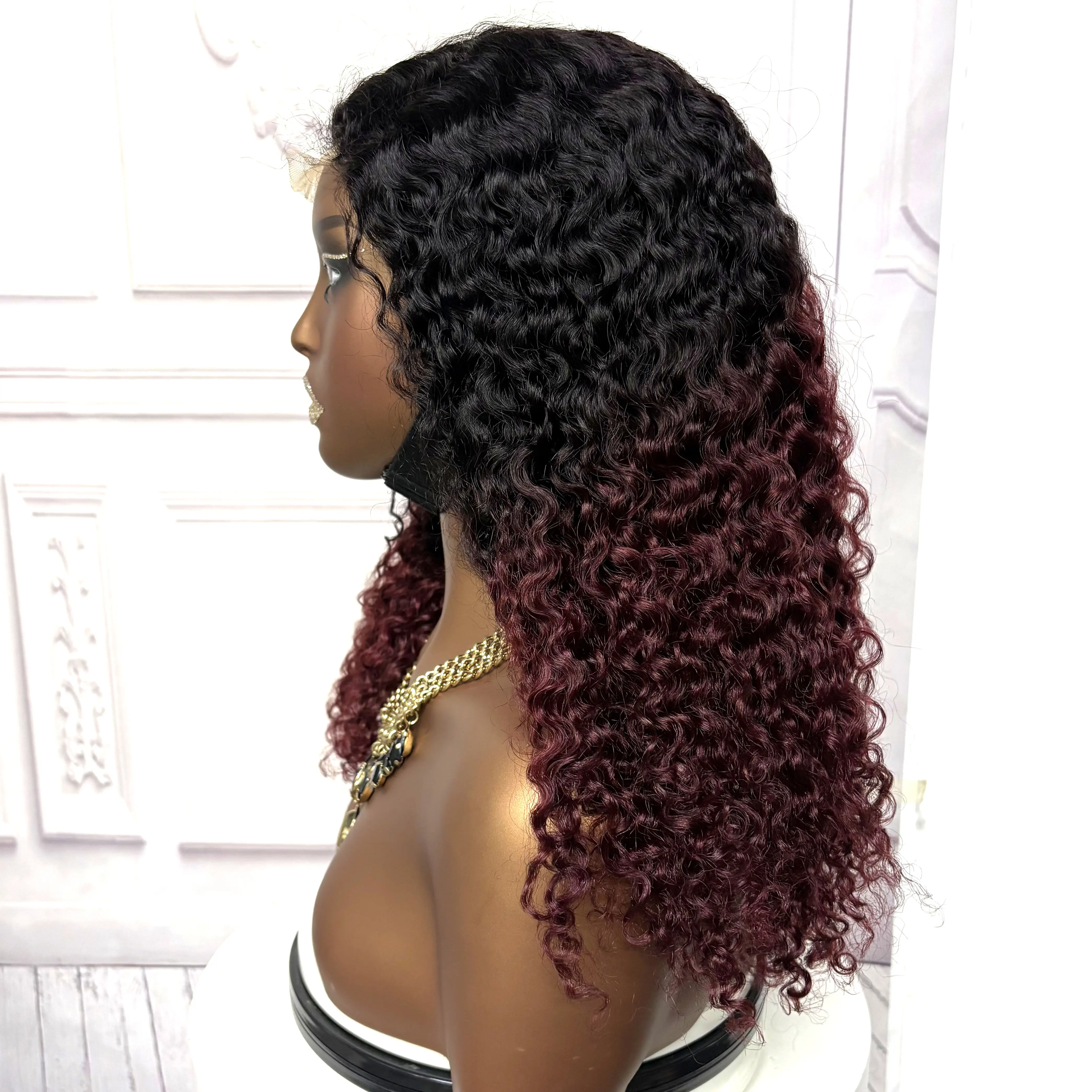 22inch Ombre Brown Water Wave Human Hair Wig 280% 4x4 Transparent Lace Closure Colored Deep Wave Curly Hair Wigs For Black Women