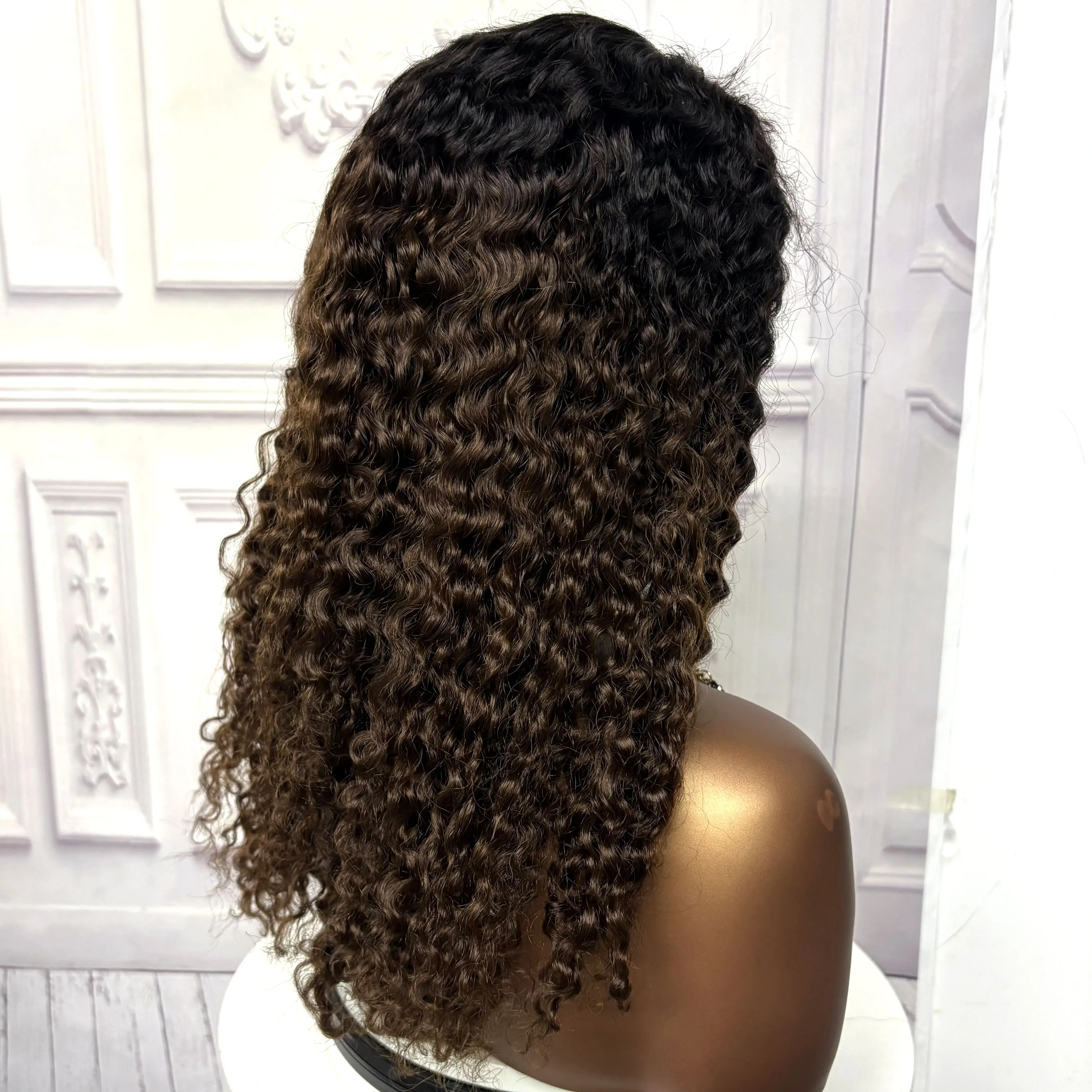 22inch Ombre Brown Water Wave Human Hair Wig 280% 4x4 Transparent Lace Closure Colored Deep Wave Curly Hair Wigs For Black Women