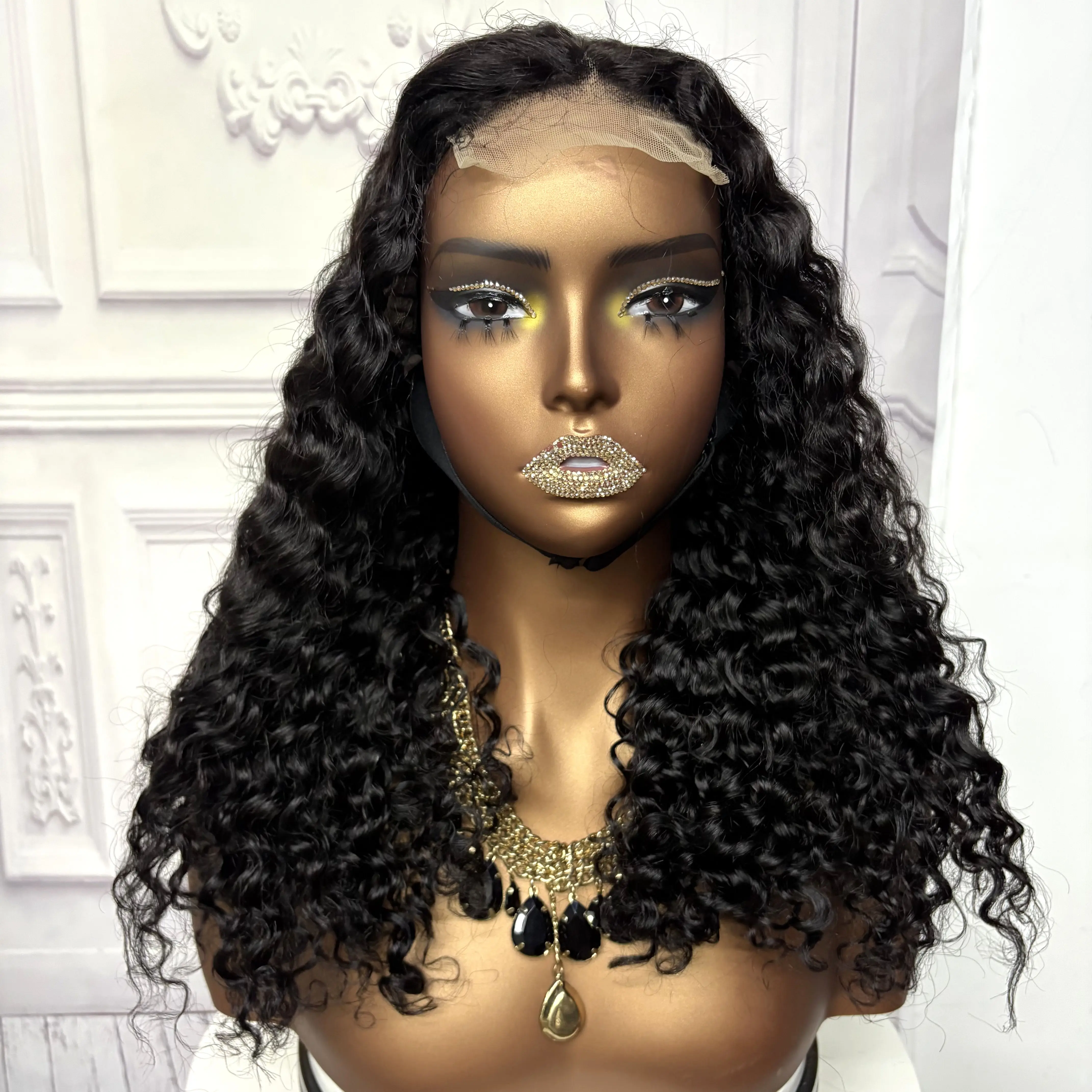 22inch Ombre Brown Water Wave Human Hair Wig 280% 4x4 Transparent Lace Closure Colored Deep Wave Curly Hair Wigs For Black Women