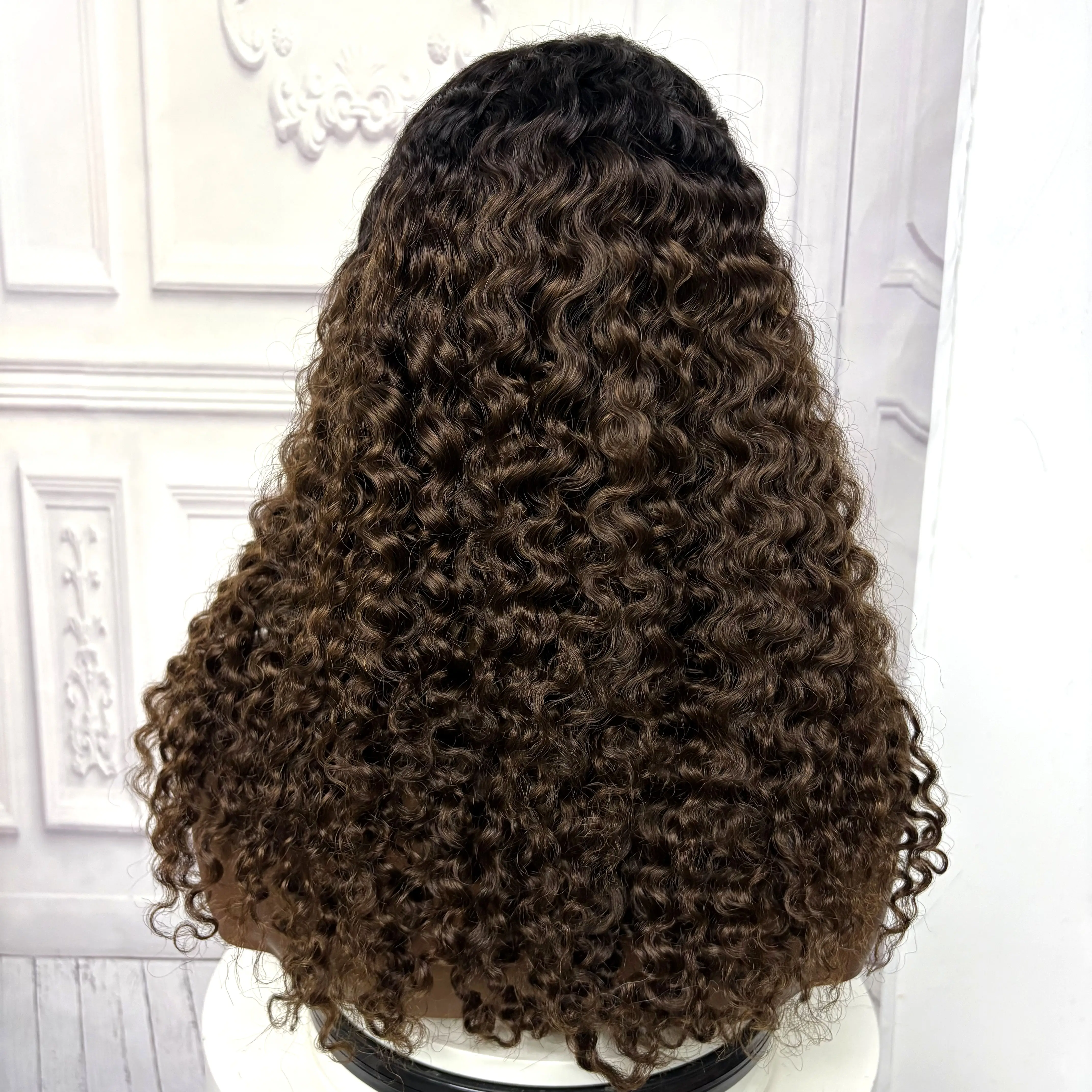 22inch Ombre Brown Water Wave Human Hair Wig 280% 4x4 Transparent Lace Closure Colored Deep Wave Curly Hair Wigs For Black Women