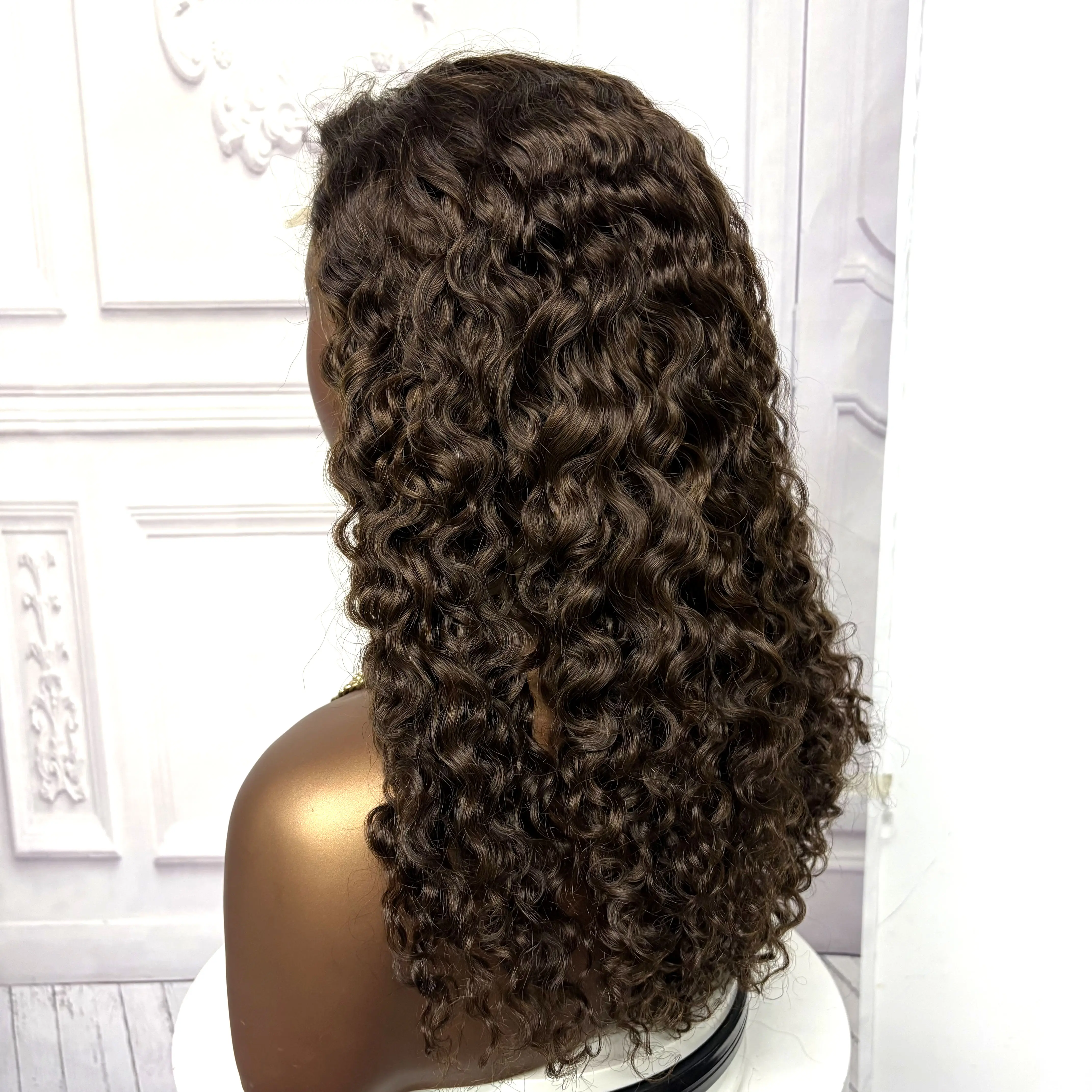 22inch Ombre Brown Water Wave Human Hair Wig 280% 4x4 Transparent Lace Closure Colored Deep Wave Curly Hair Wigs For Black Women