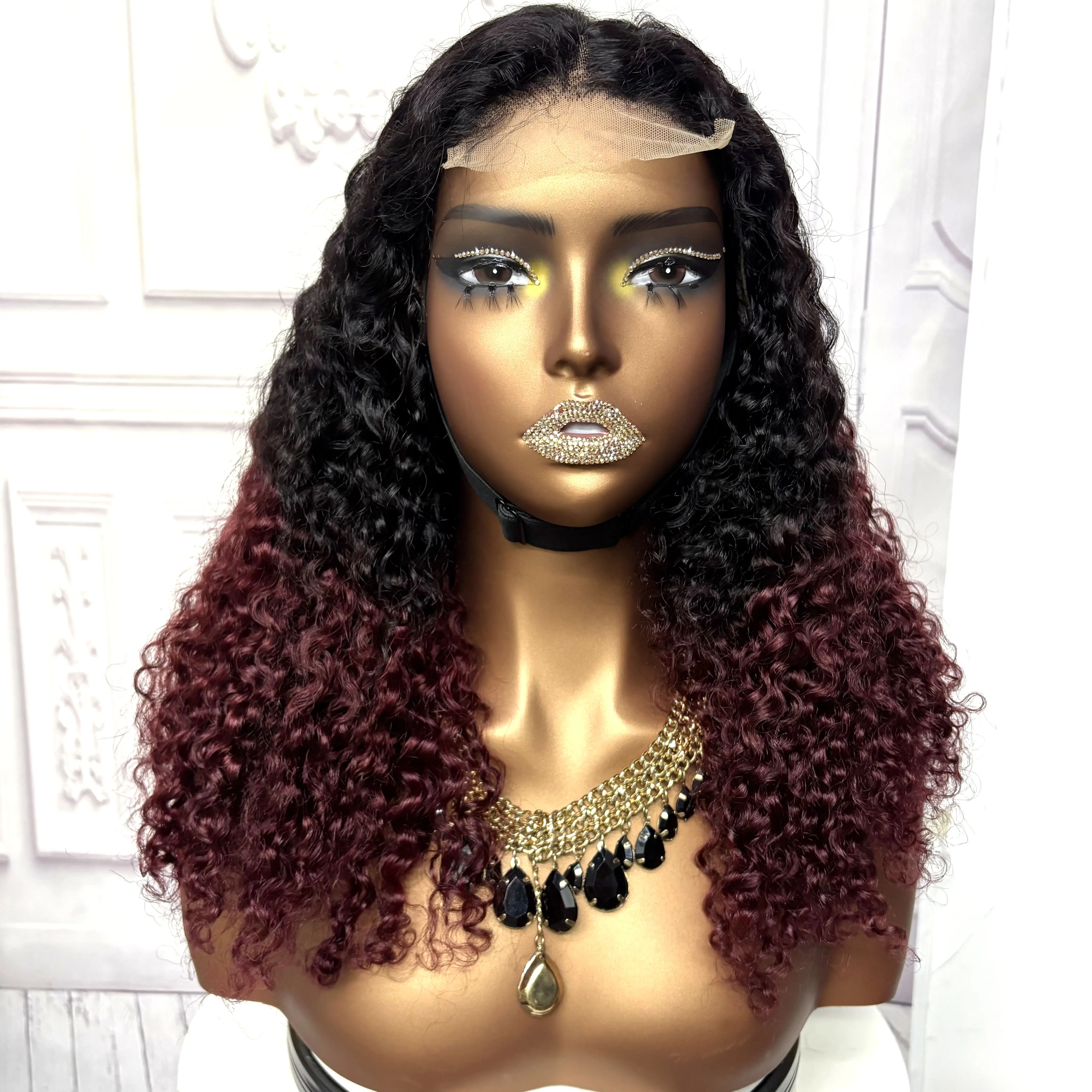 22inch Ombre Brown Water Wave Human Hair Wig 280% 4x4 Transparent Lace Closure Colored Deep Wave Curly Hair Wigs For Black Women