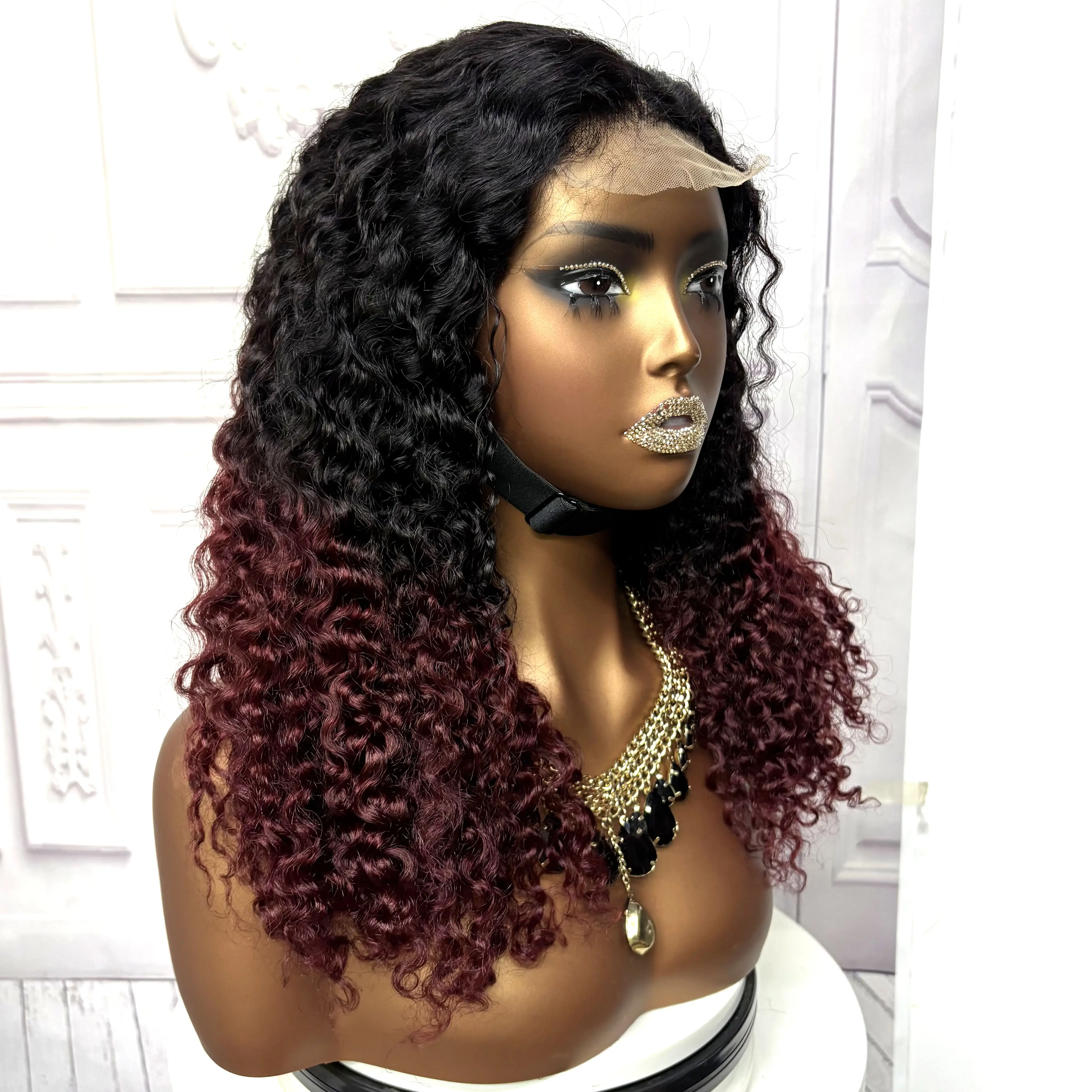 22inch Ombre Brown Water Wave Human Hair Wig 280% 4x4 Transparent Lace Closure Colored Deep Wave Curly Hair Wigs For Black Women