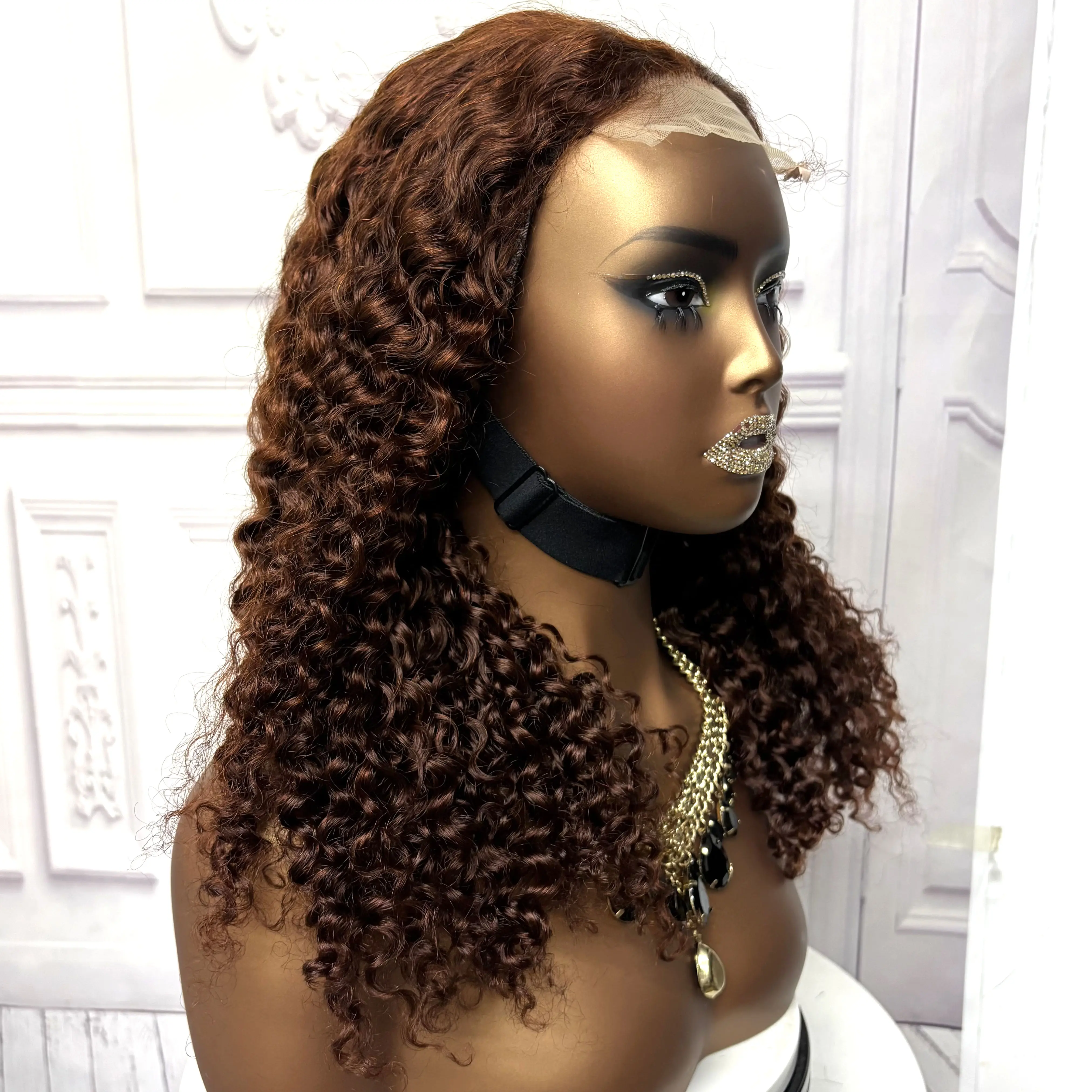 22inch Ombre Brown Water Wave Human Hair Wig 280% 4x4 Transparent Lace Closure Colored Deep Wave Curly Hair Wigs For Black Women