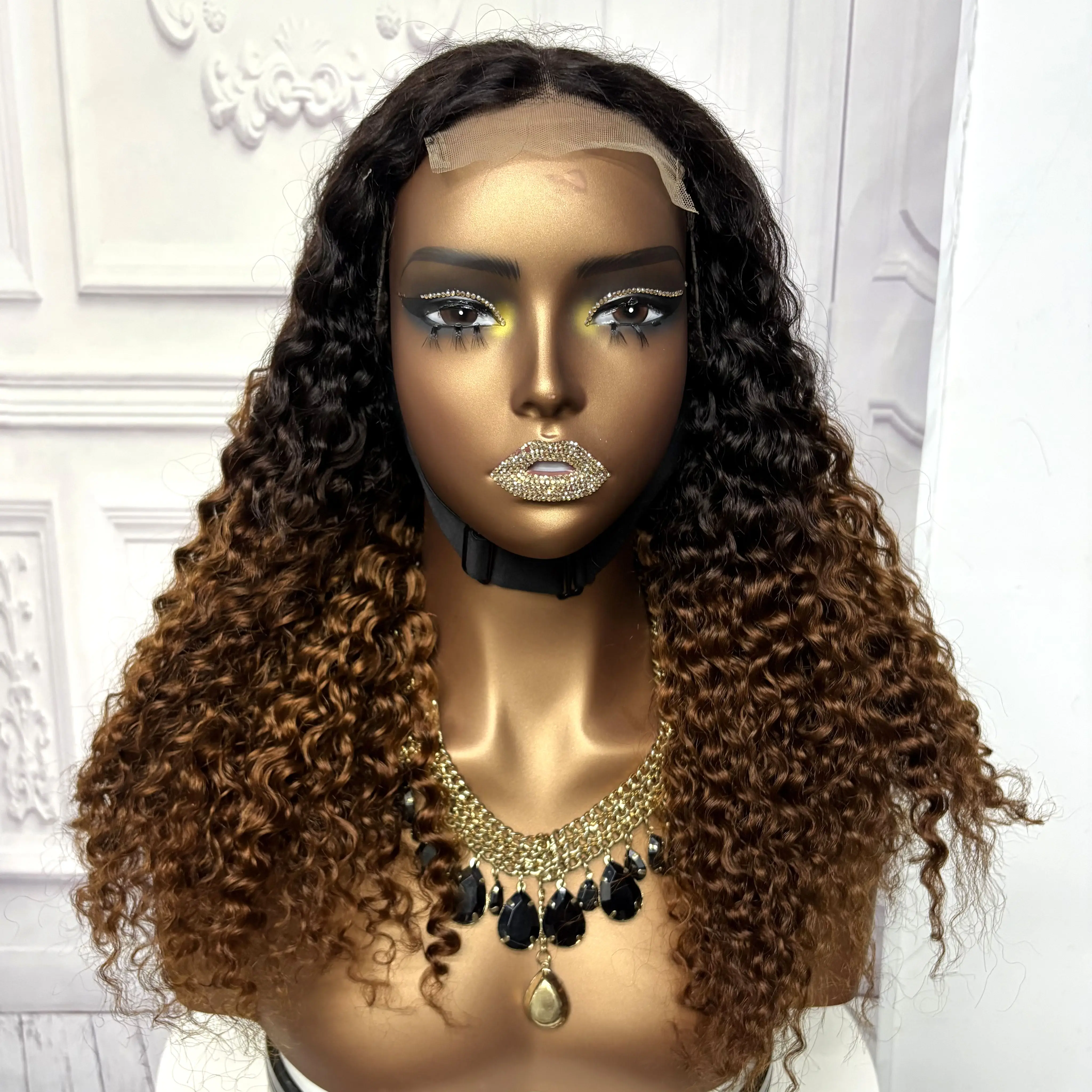 22inch Ombre Brown Water Wave Human Hair Wig 280% 4x4 Transparent Lace Closure Colored Deep Wave Curly Hair Wigs For Black Women