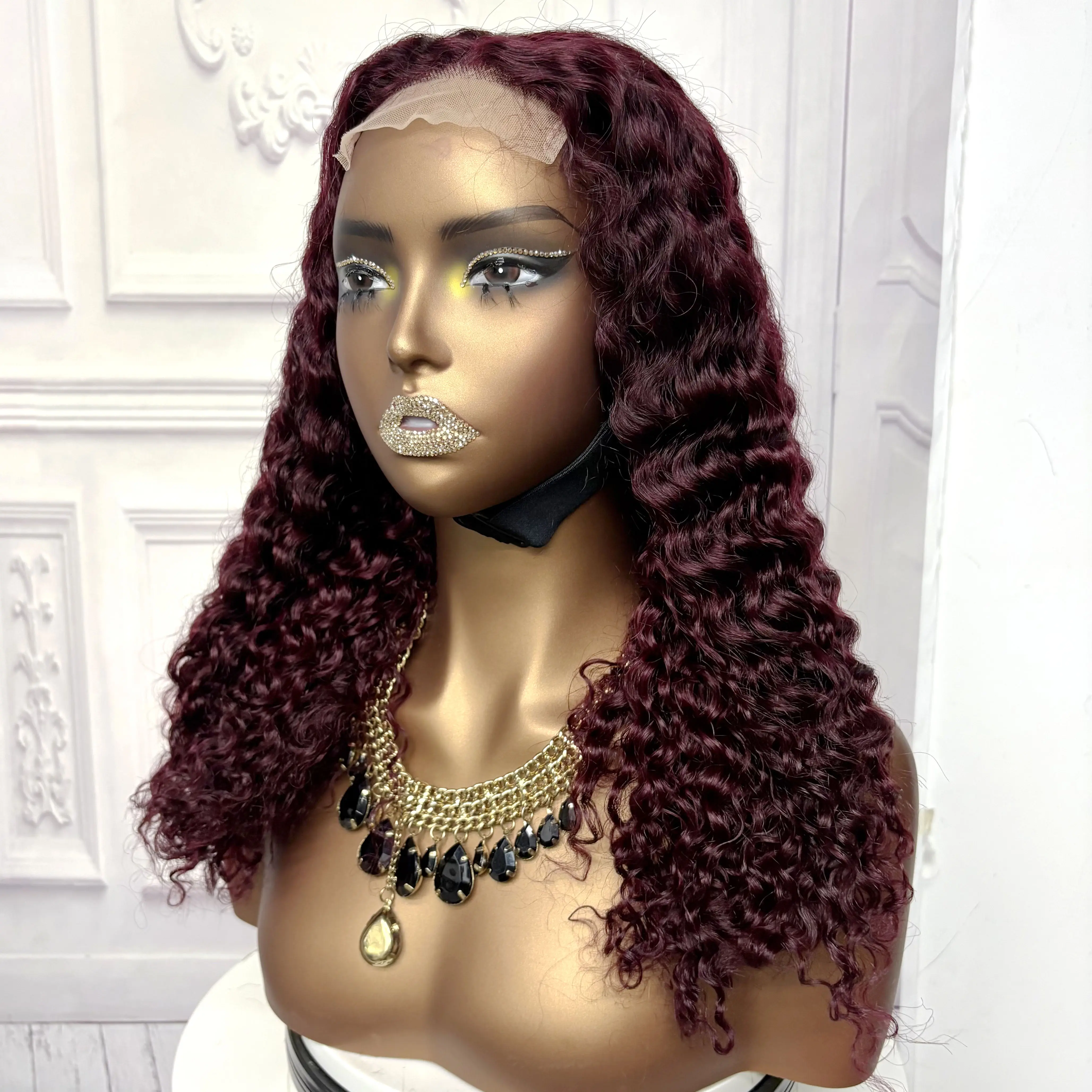22inch Ombre Brown Water Wave Human Hair Wig 280% 4x4 Transparent Lace Closure Colored Deep Wave Curly Hair Wigs For Black Women