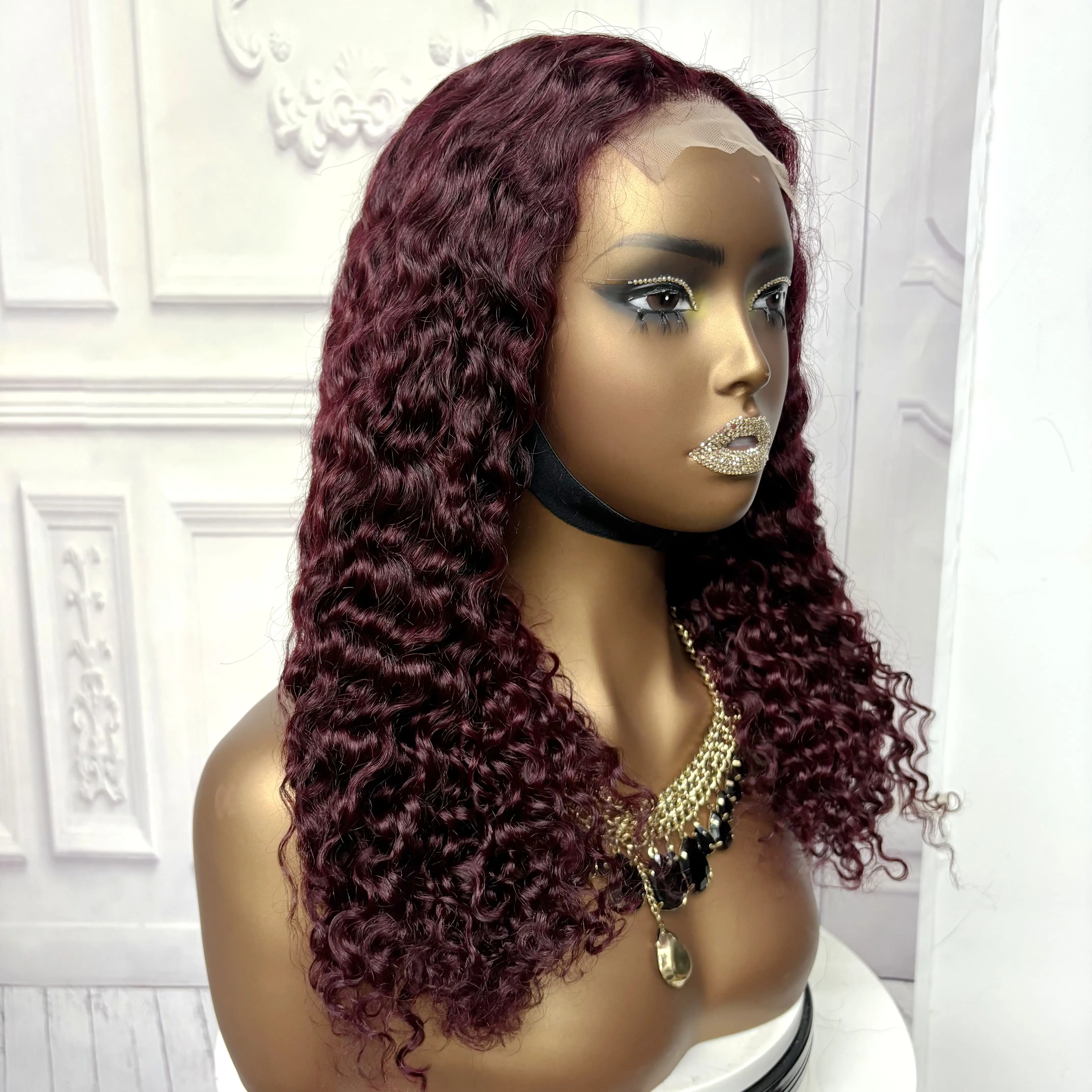 22inch Ombre Brown Water Wave Human Hair Wig 280% 4x4 Transparent Lace Closure Colored Deep Wave Curly Hair Wigs For Black Women
