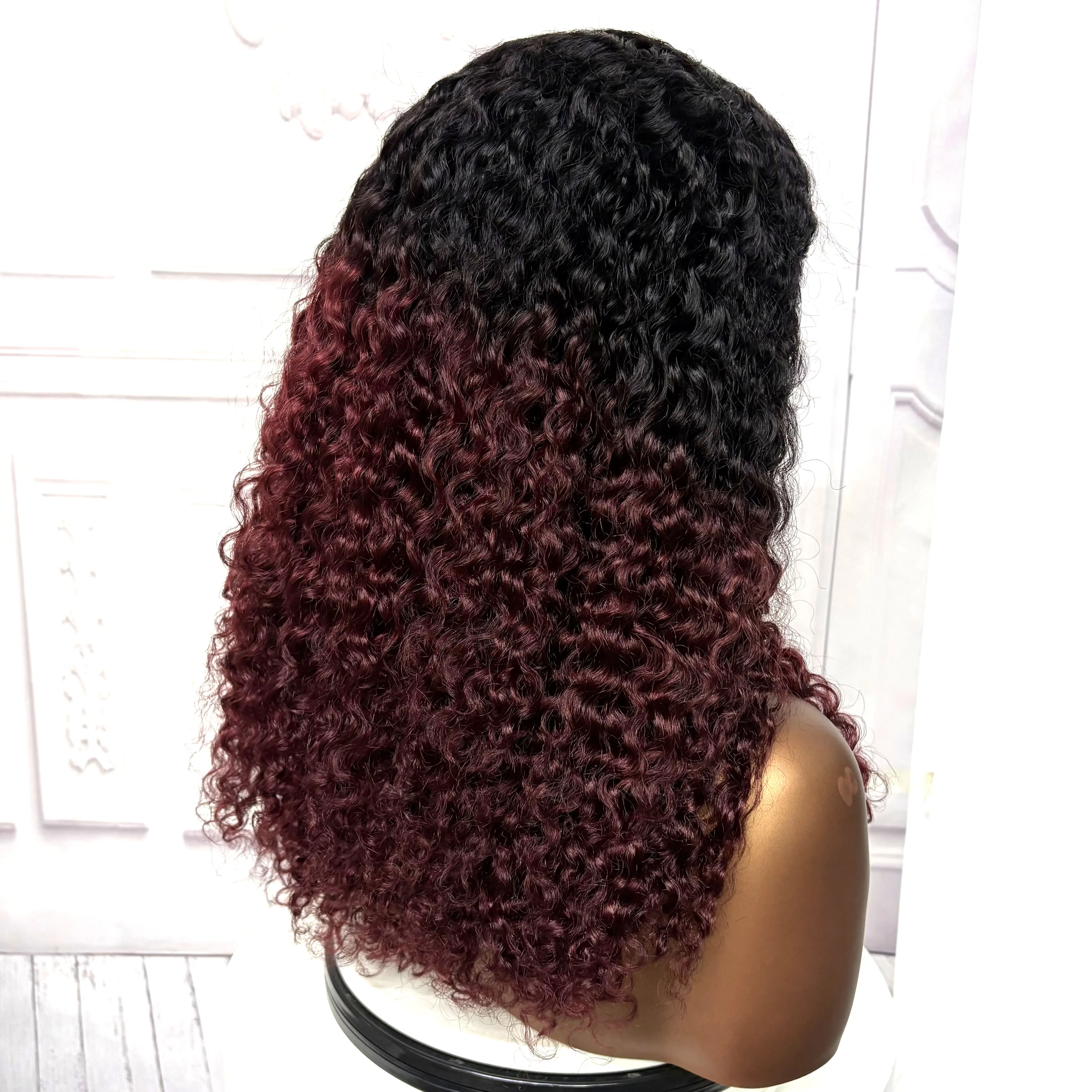 22inch Ombre Brown Water Wave Human Hair Wig 280% 4x4 Transparent Lace Closure Colored Deep Wave Curly Hair Wigs For Black Women