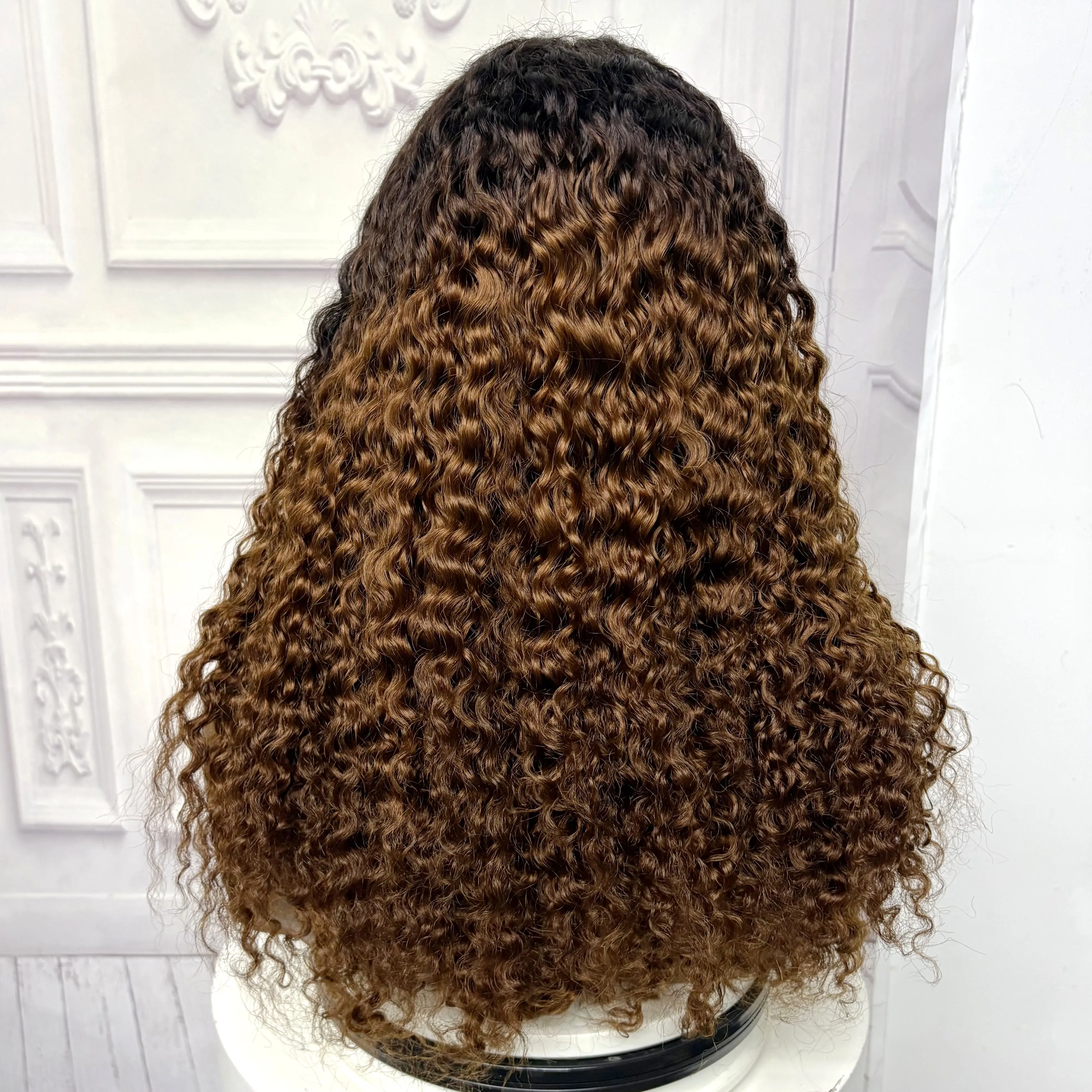 22inch Ombre Brown Water Wave Human Hair Wig 280% 4x4 Transparent Lace Closure Colored Deep Wave Curly Hair Wigs For Black Women