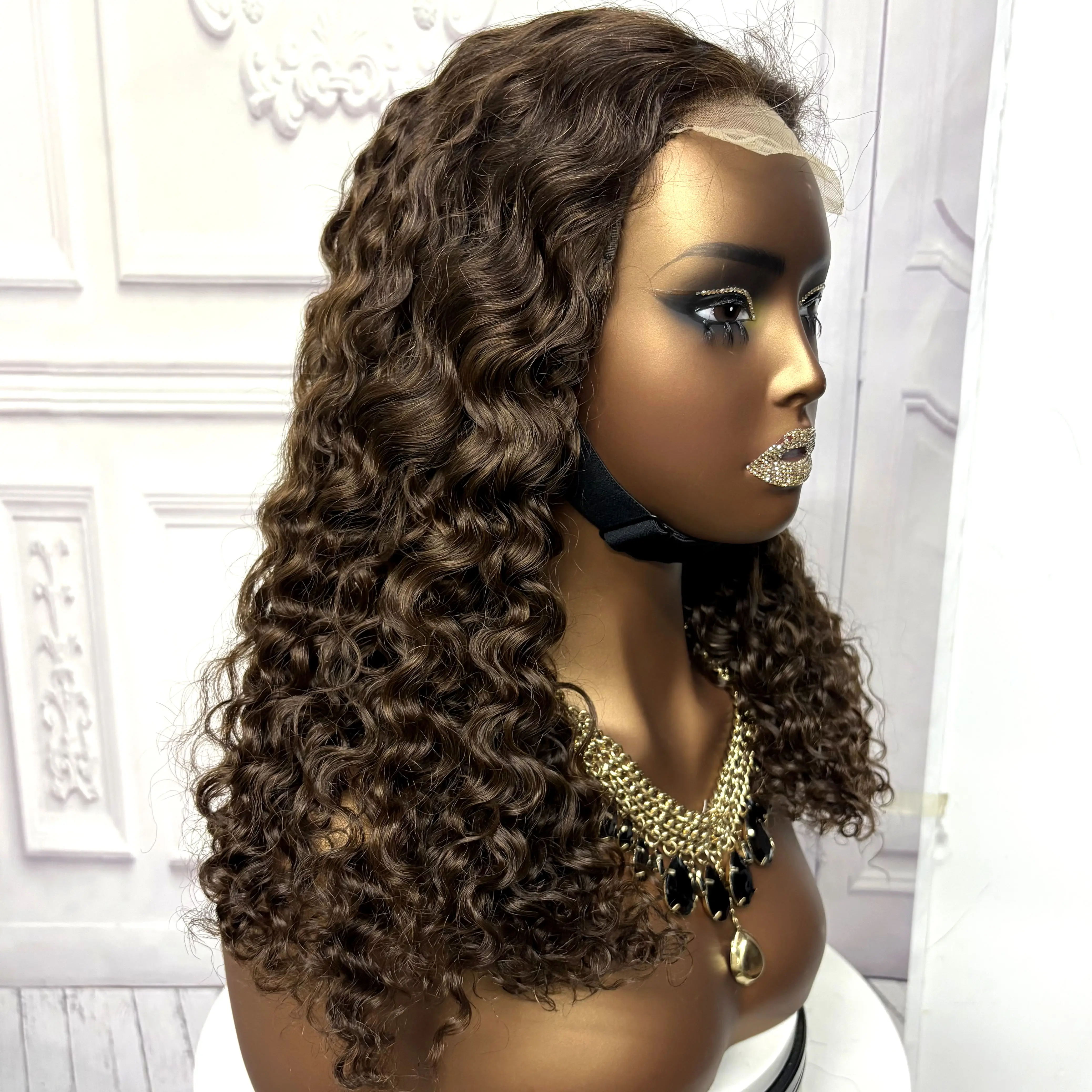 22inch Ombre Brown Water Wave Human Hair Wig 280% 4x4 Transparent Lace Closure Colored Deep Wave Curly Hair Wigs For Black Women
