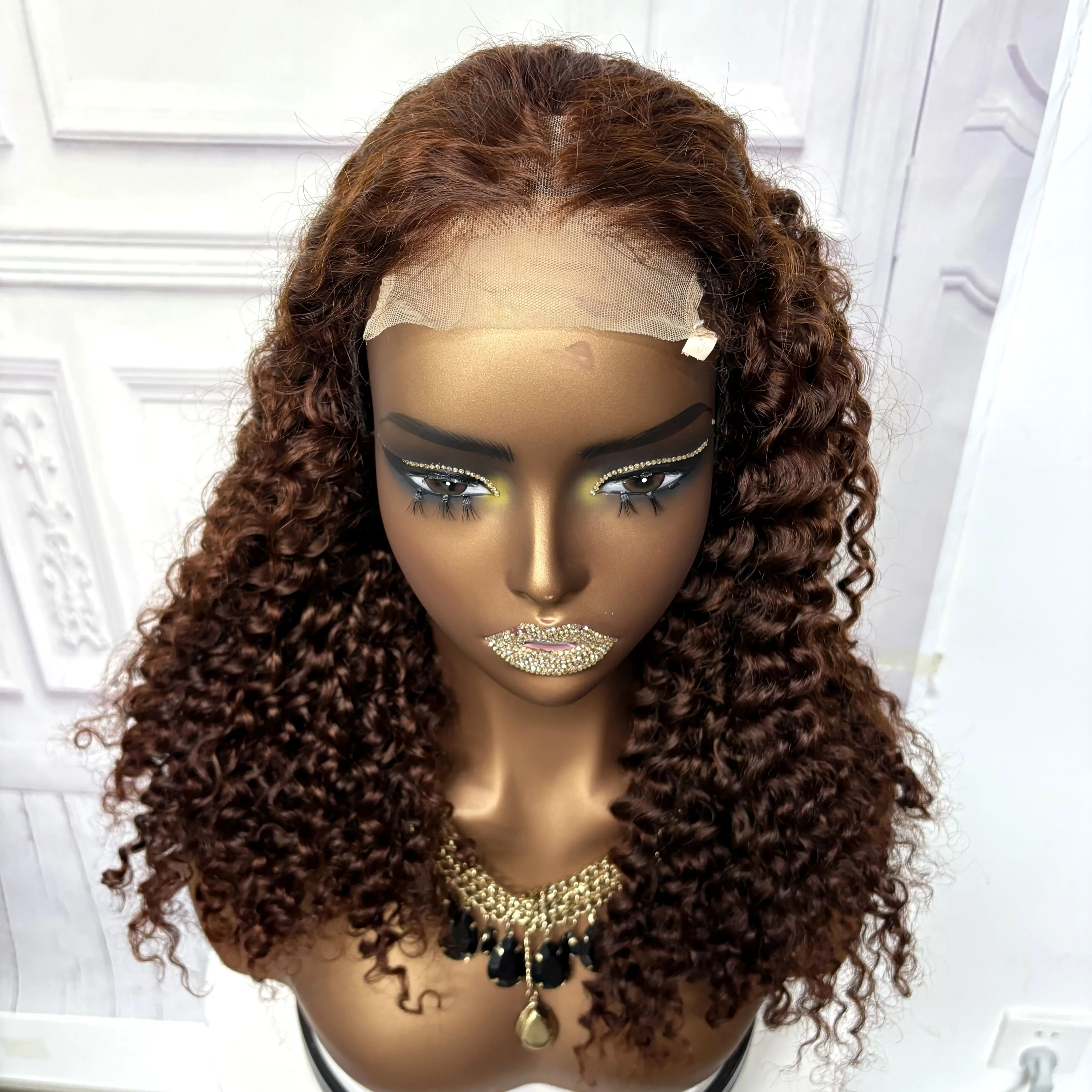 22inch Ombre Brown Water Wave Human Hair Wig 280% 4x4 Transparent Lace Closure Colored Deep Wave Curly Hair Wigs For Black Women