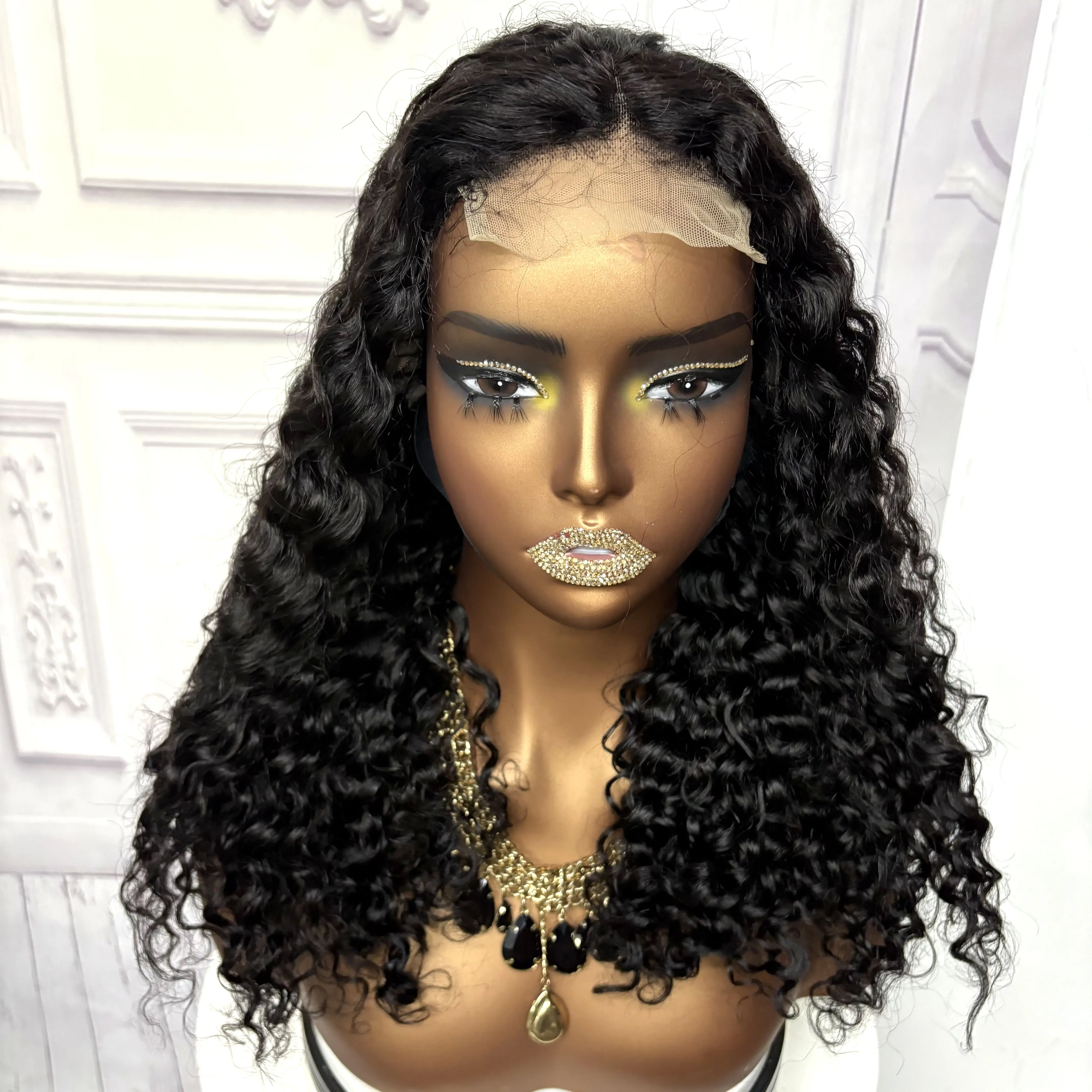 22inch Ombre Brown Water Wave Human Hair Wig 280% 4x4 Transparent Lace Closure Colored Deep Wave Curly Hair Wigs For Black Women