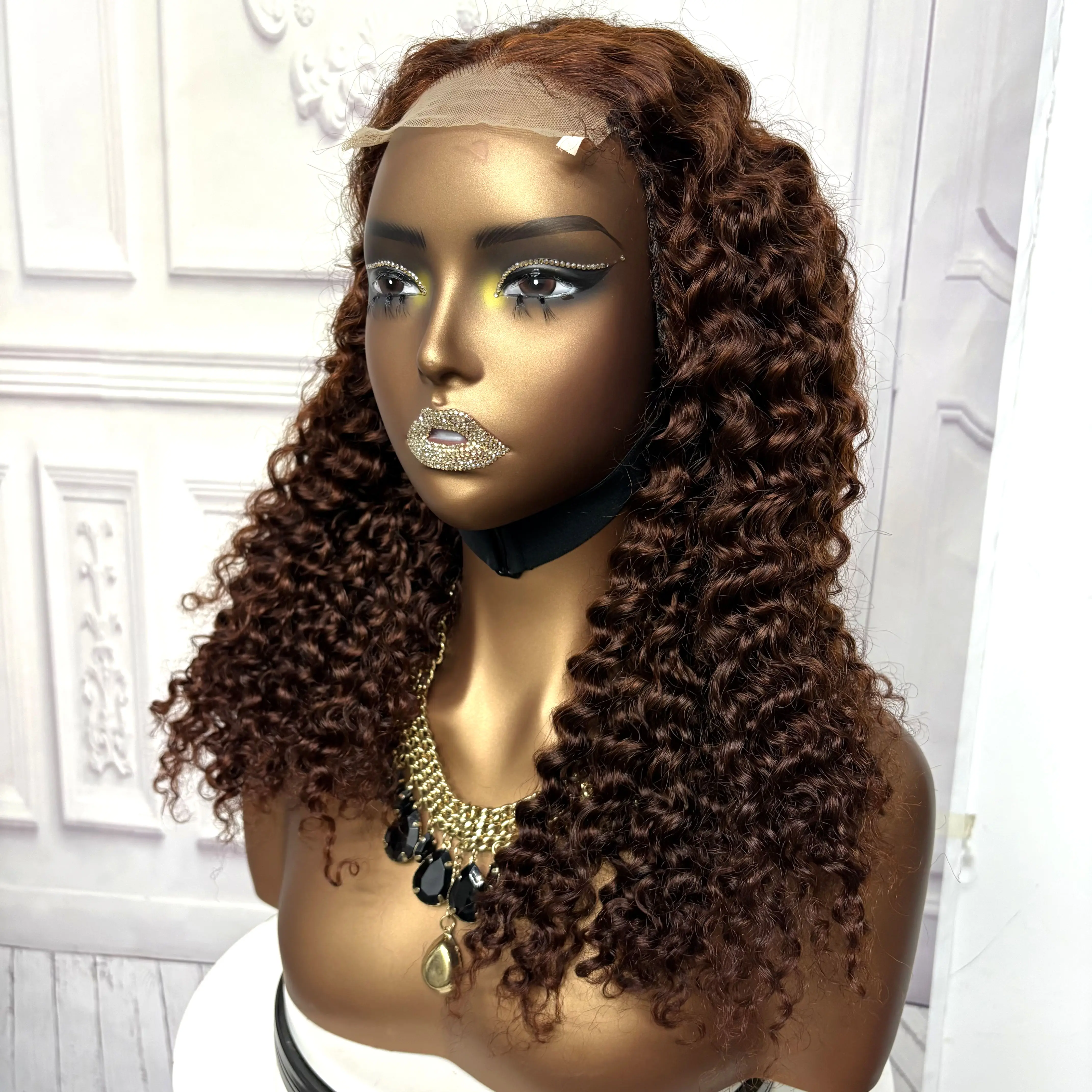 22inch Ombre Brown Water Wave Human Hair Wig 280% 4x4 Transparent Lace Closure Colored Deep Wave Curly Hair Wigs For Black Women