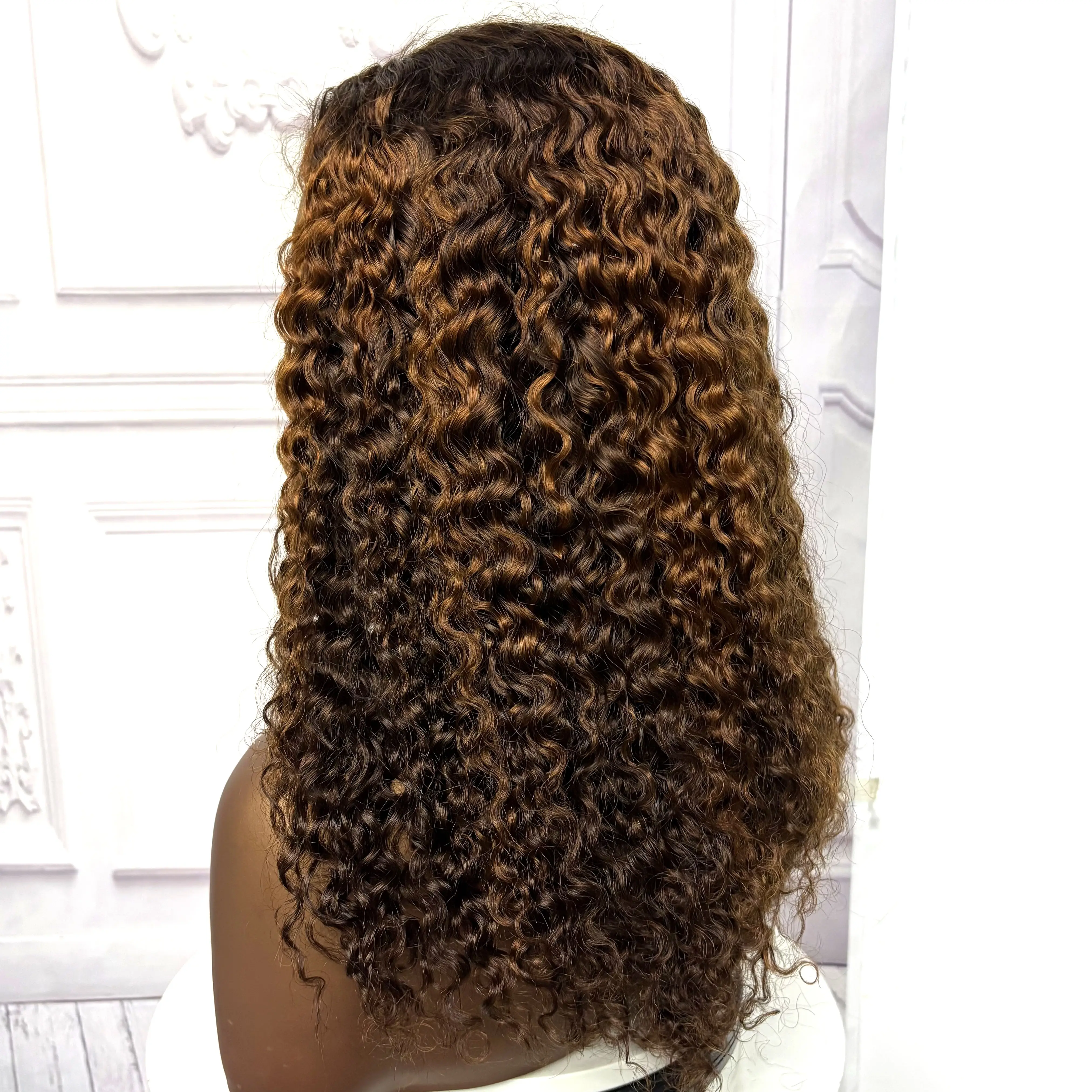 22inch Ombre Brown Water Wave Human Hair Wig 280% 4x4 Transparent Lace Closure Colored Deep Wave Curly Hair Wigs For Black Women