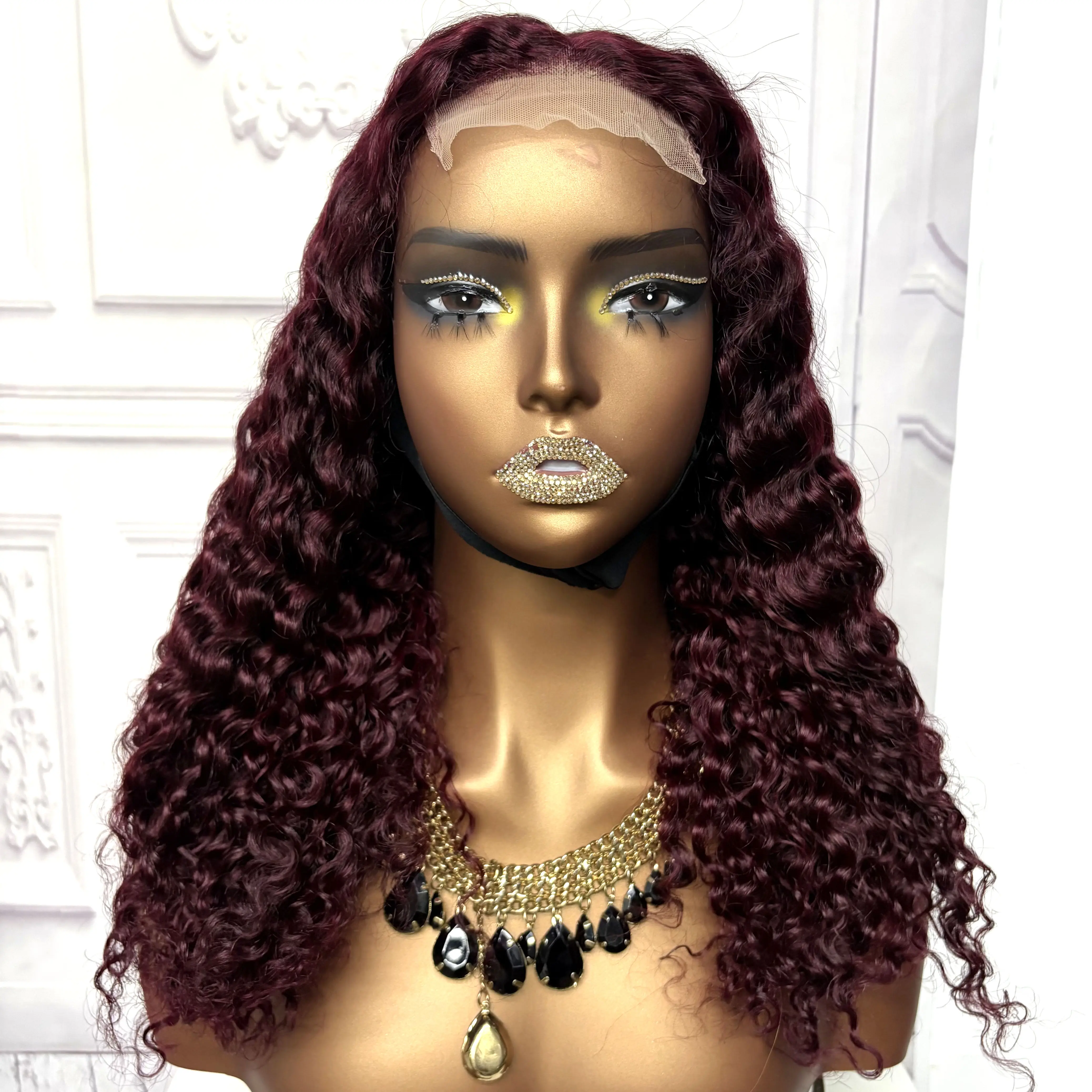 22inch Ombre Brown Water Wave Human Hair Wig 280% 4x4 Transparent Lace Closure Colored Deep Wave Curly Hair Wigs For Black Women