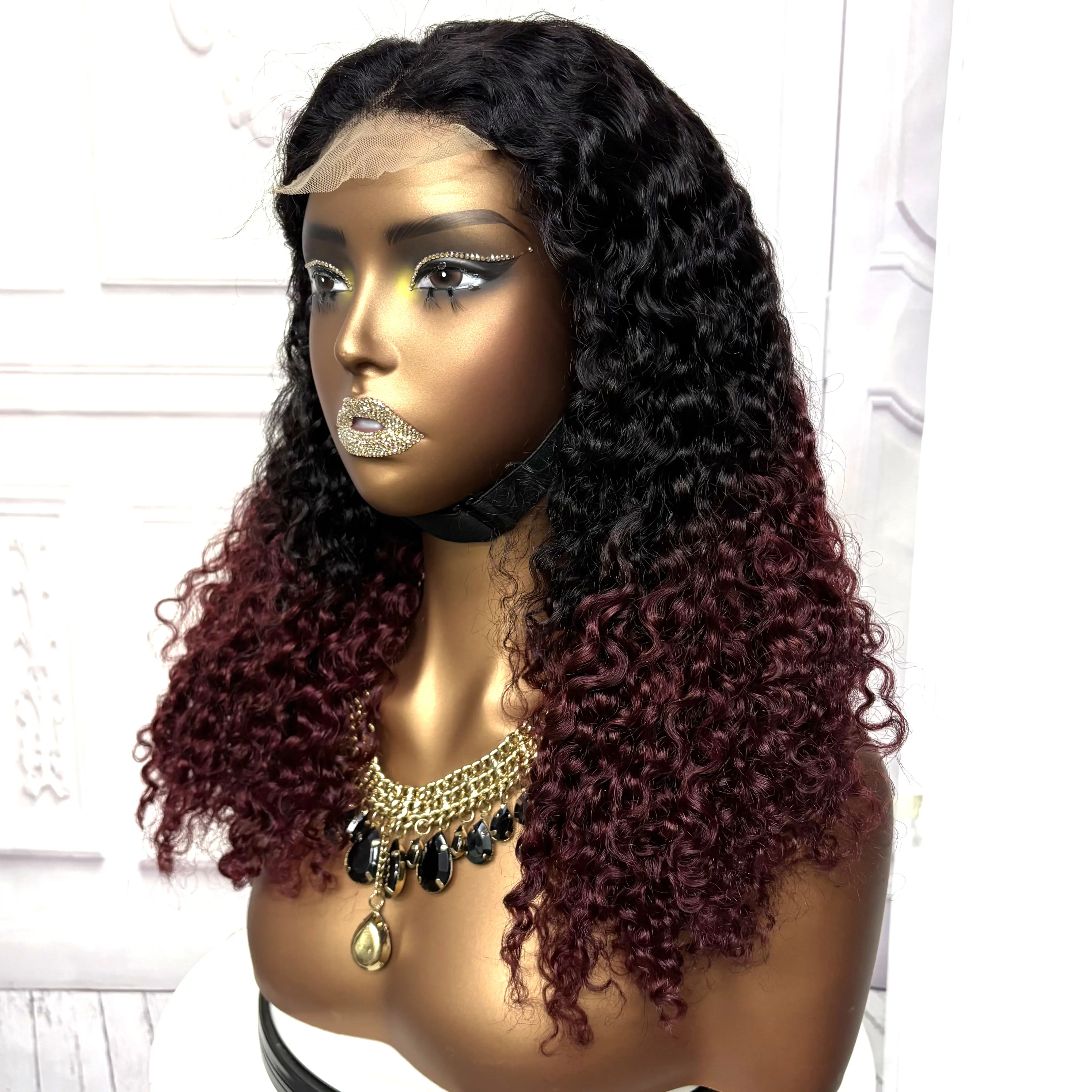 22inch Ombre Brown Water Wave Human Hair Wig 280% 4x4 Transparent Lace Closure Colored Deep Wave Curly Hair Wigs For Black Women