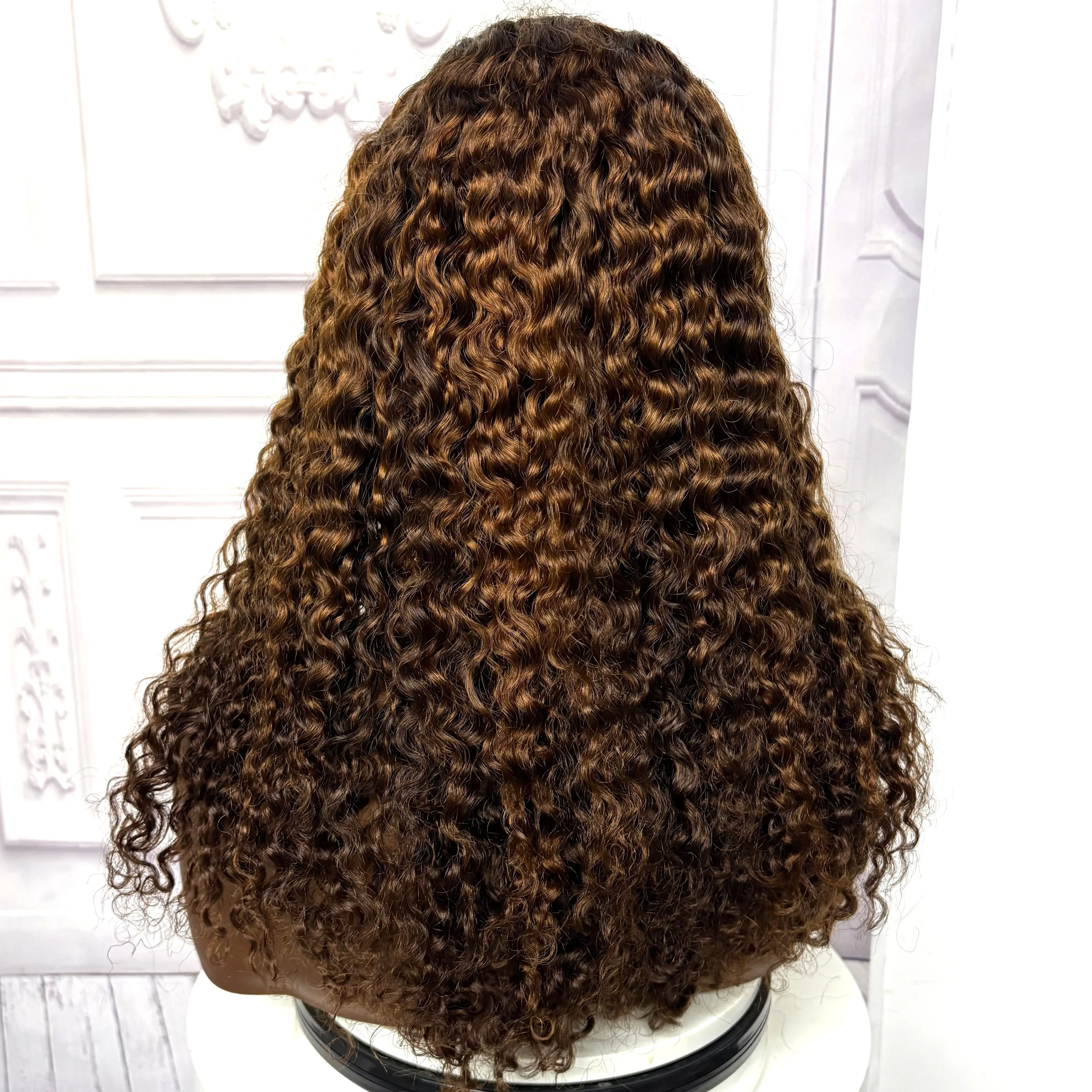 22inch Ombre Brown Water Wave Human Hair Wig 280% 4x4 Transparent Lace Closure Colored Deep Wave Curly Hair Wigs For Black Women
