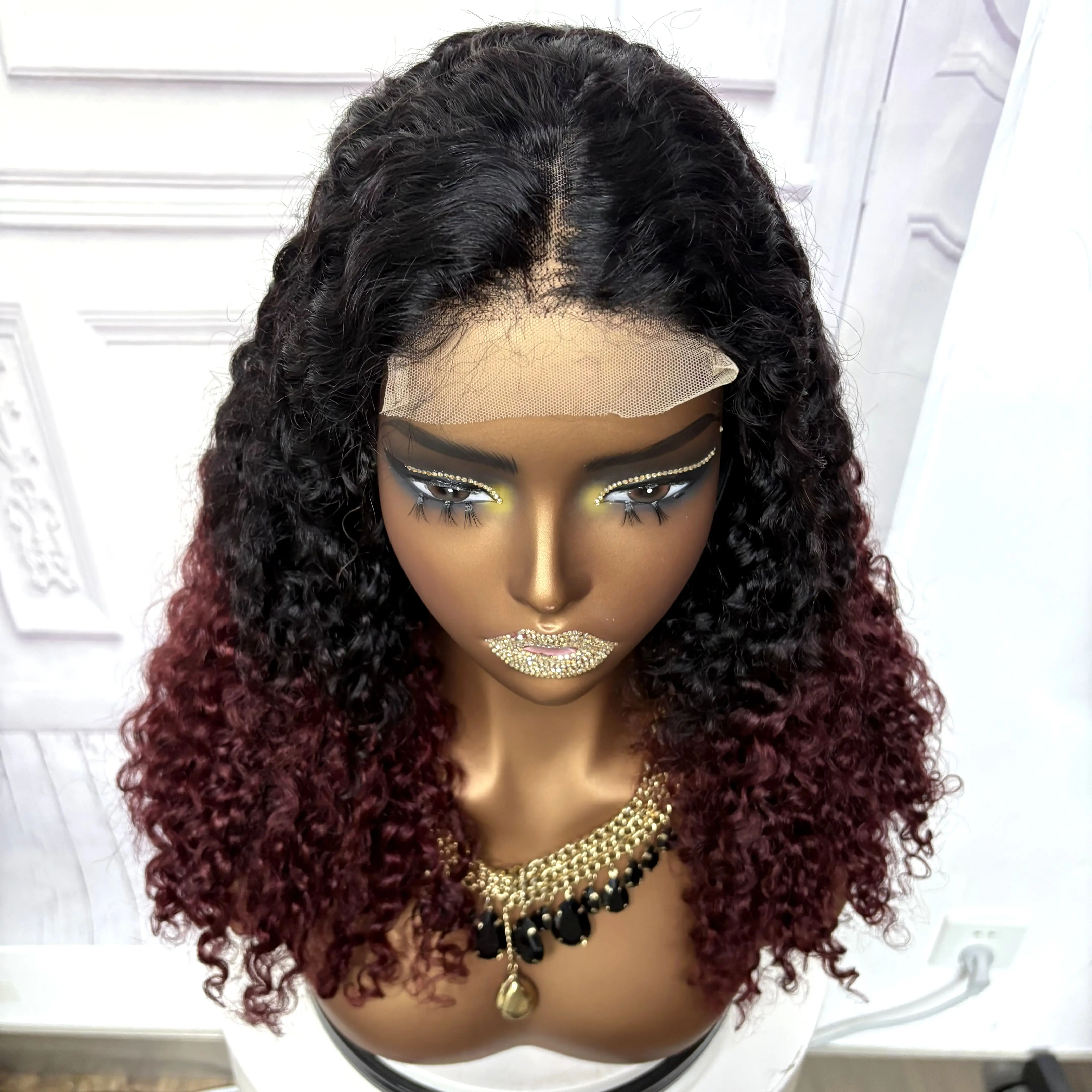 22inch Ombre Brown Water Wave Human Hair Wig 280% 4x4 Transparent Lace Closure Colored Deep Wave Curly Hair Wigs For Black Women