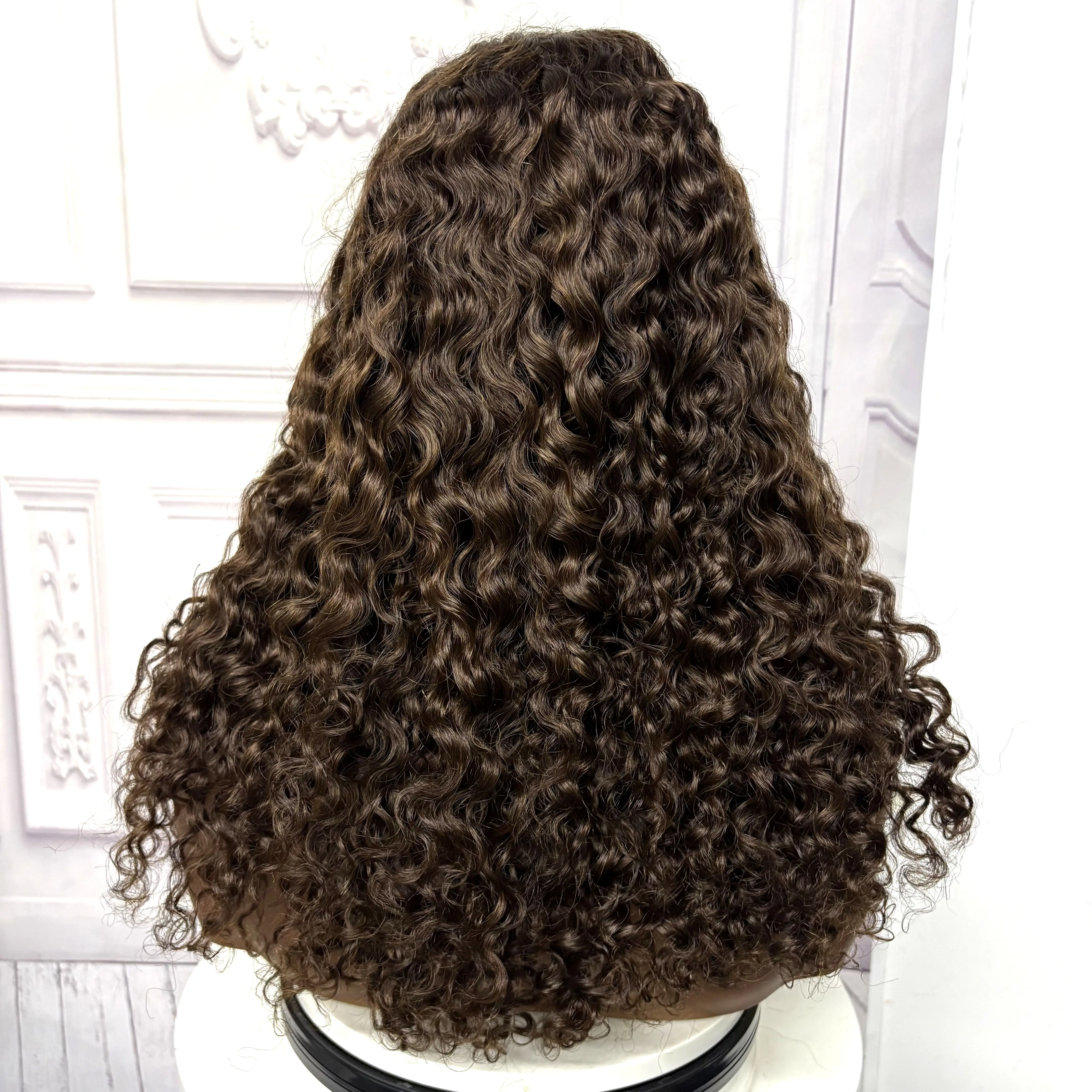 22inch Ombre Brown Water Wave Human Hair Wig 280% 4x4 Transparent Lace Closure Colored Deep Wave Curly Hair Wigs For Black Women