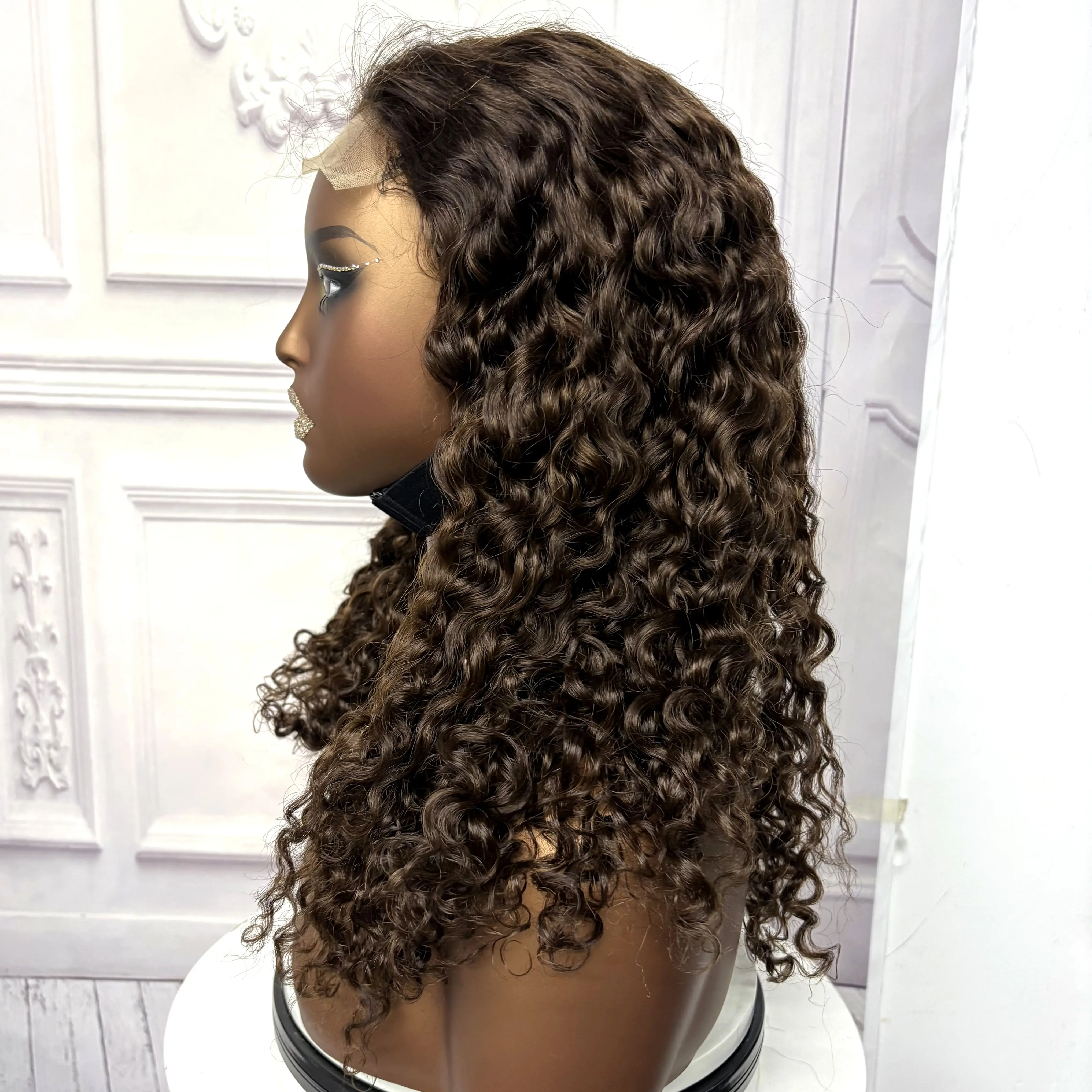 22inch Ombre Brown Water Wave Human Hair Wig 280% 4x4 Transparent Lace Closure Colored Deep Wave Curly Hair Wigs For Black Women
