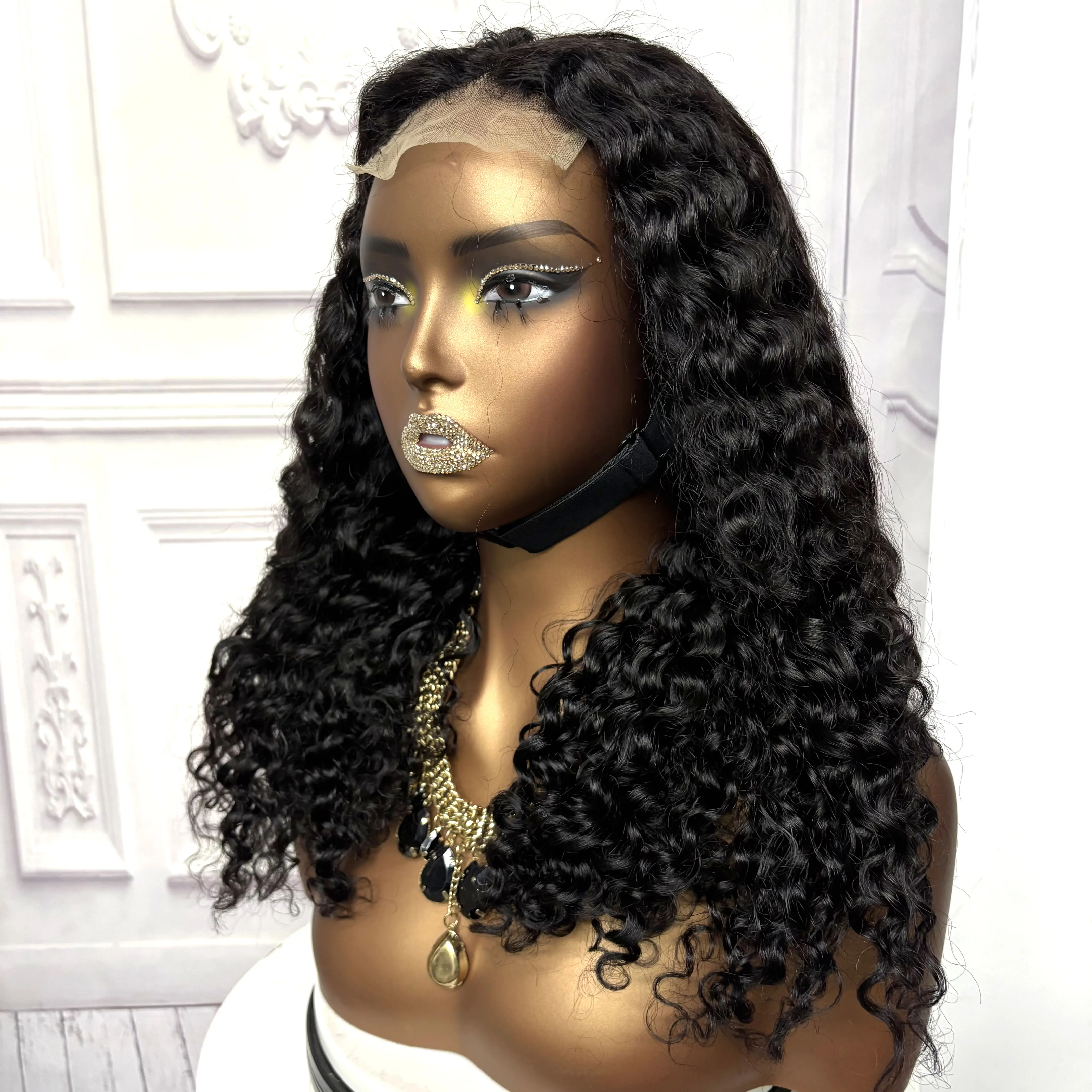 22inch Ombre Brown Water Wave Human Hair Wig 280% 4x4 Transparent Lace Closure Colored Deep Wave Curly Hair Wigs For Black Women