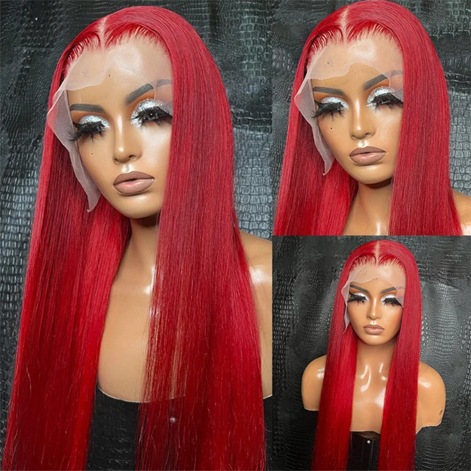 Premium 13x6 Hot Red Colored HD Lace Front Human hair Wigs Pre Plucked 220% Bone Straight Lace Frontal Human Hair Wig For Women