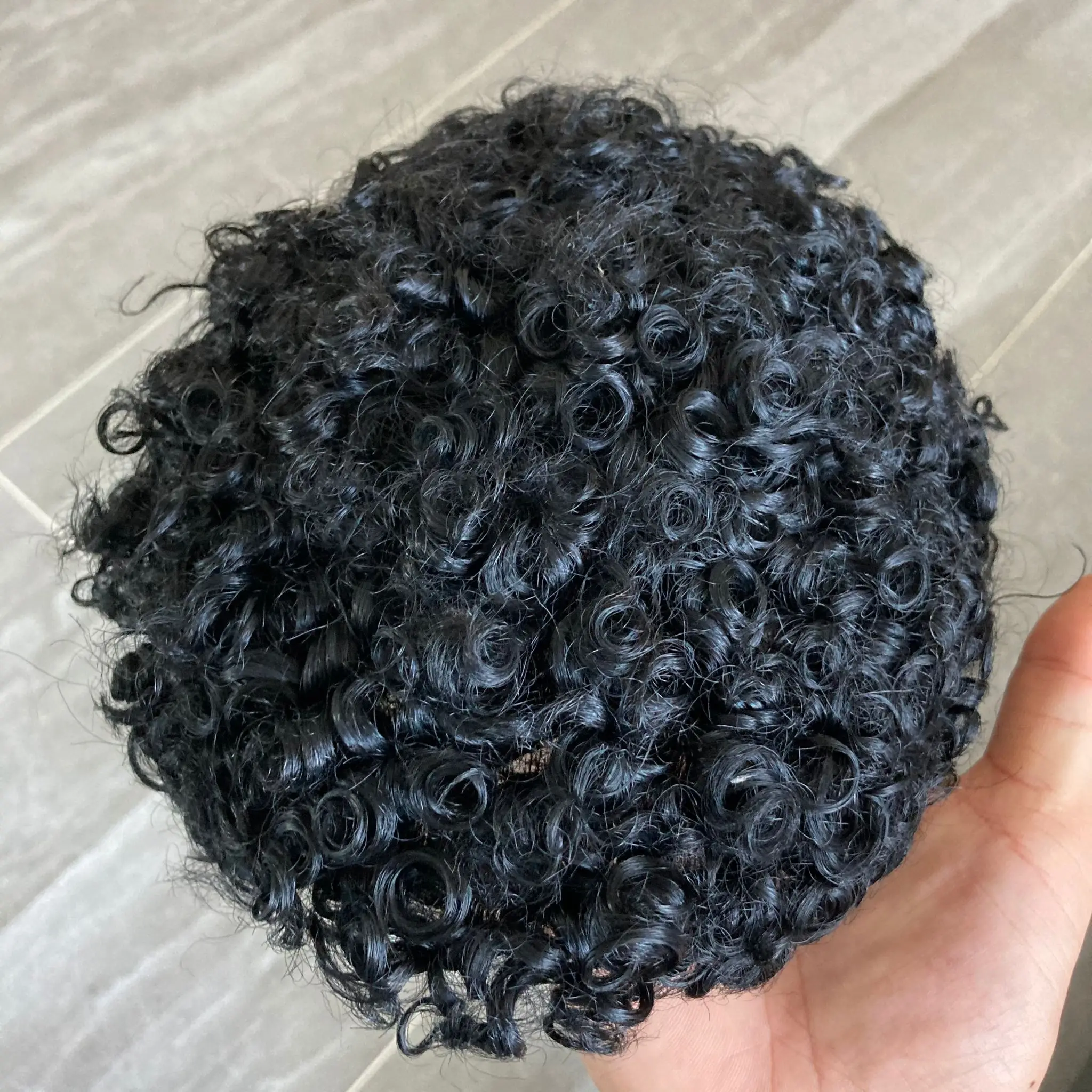 15mm Curly Mens Wig Durable Skin Toupee African American Human Hair Microskin Full Poly PU Afro Wave Male Capillary Prosthesis