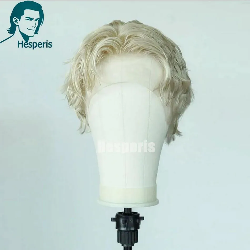 Hesperis Wavy Short Pixie Cut Wig With Bangs Remy Hair Full Lace Human Hair Wig For Male Blonde Hair Color Layered Men Wigs