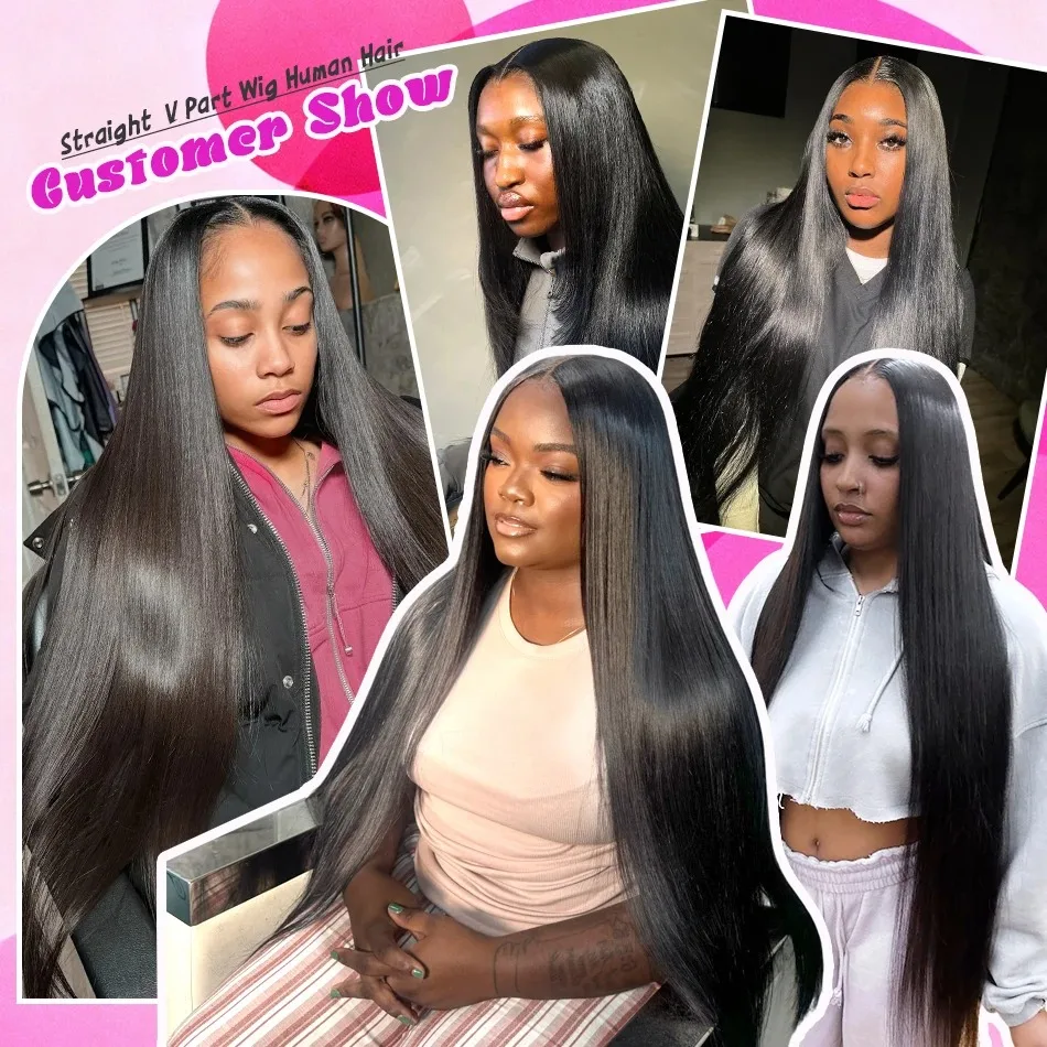 28 36inch 190% Density U Part Wig Human Hair Straight Machine Made Peruvian Hair Remy Human Hair Quality Clip In Natural Black Color V Part Wigs