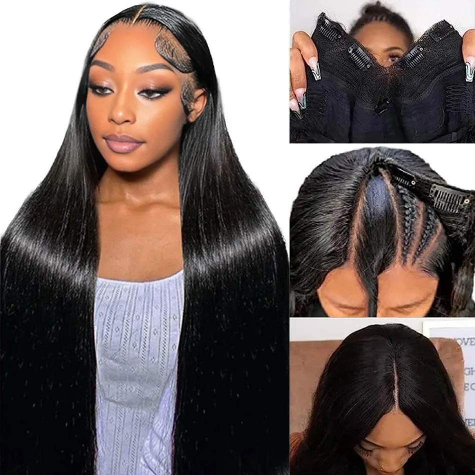 28 36inch 190% Density U Part Wig Human Hair Straight Machine Made Peruvian Hair Remy Human Hair Quality Clip In Natural Black Color V Part Wigs