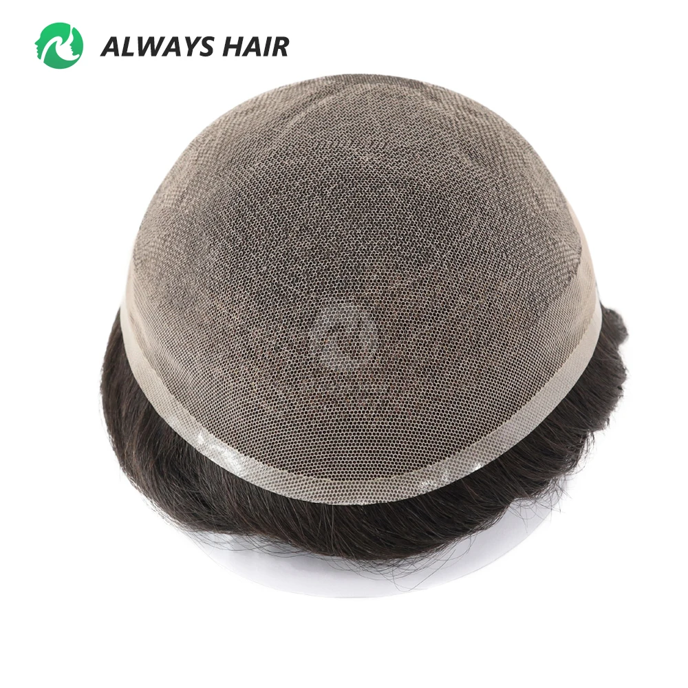 Alwayshair - DURA LACE Men's Capillary Prosthesis Hair 130% Hair Density Indian Hair Lace Toupee Wig For Man